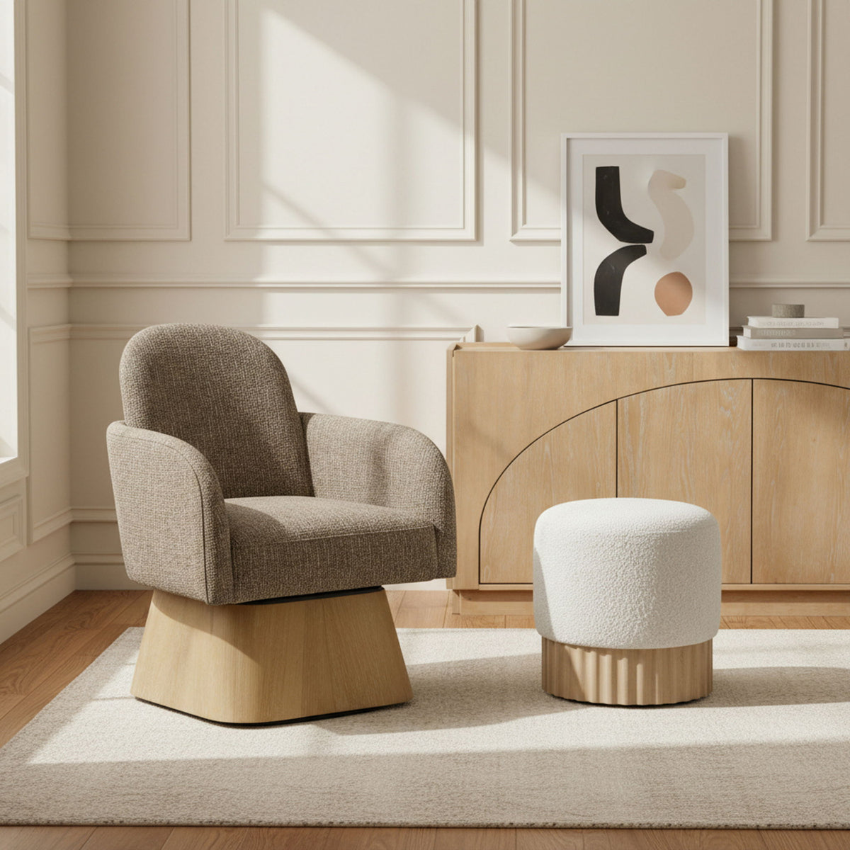 Marlowe - Linen Textured Fabric Upholstered Swivel Accent Chair - Stained Natural