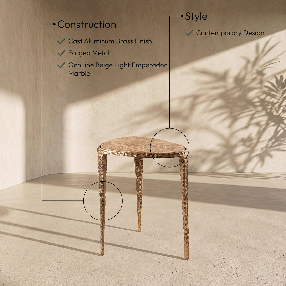 Gild - Aluminum Base And Genuine Marble Top Table