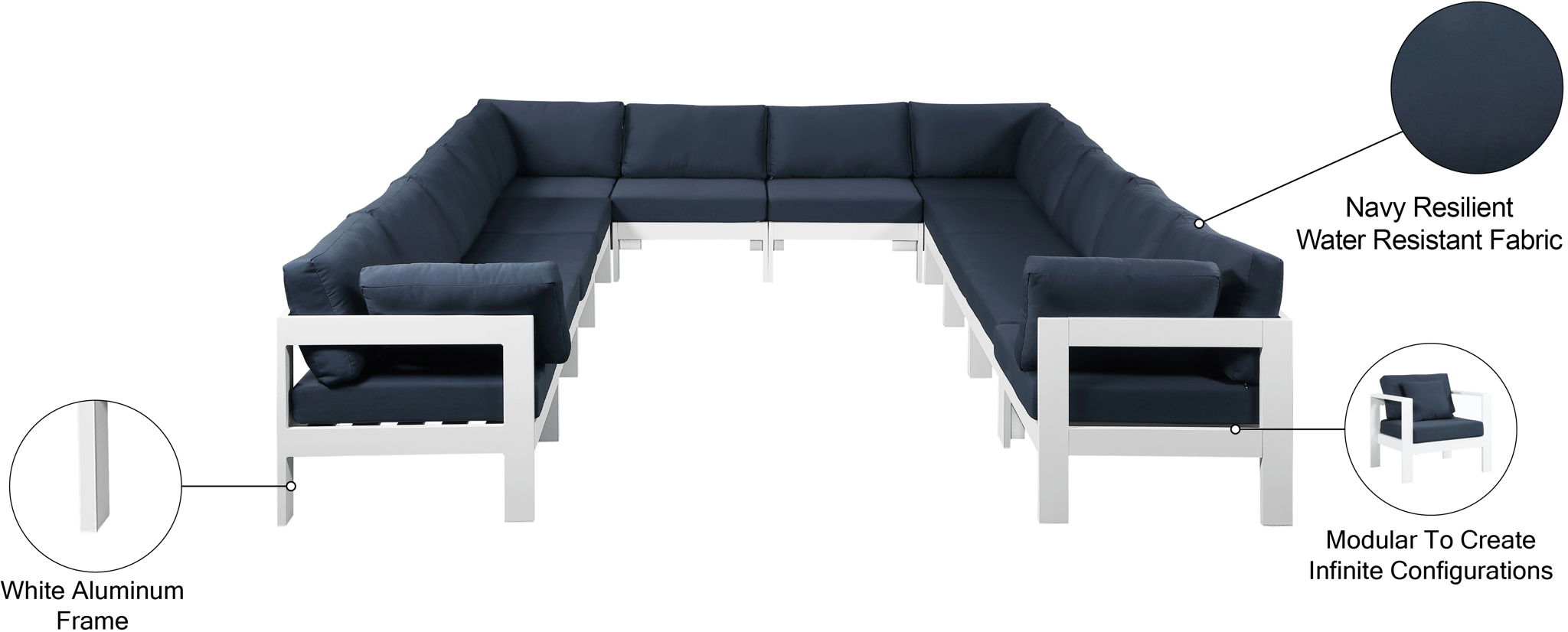 Nizuc - Outdoor Patio 12 Piece Modular Sectional With White Frame