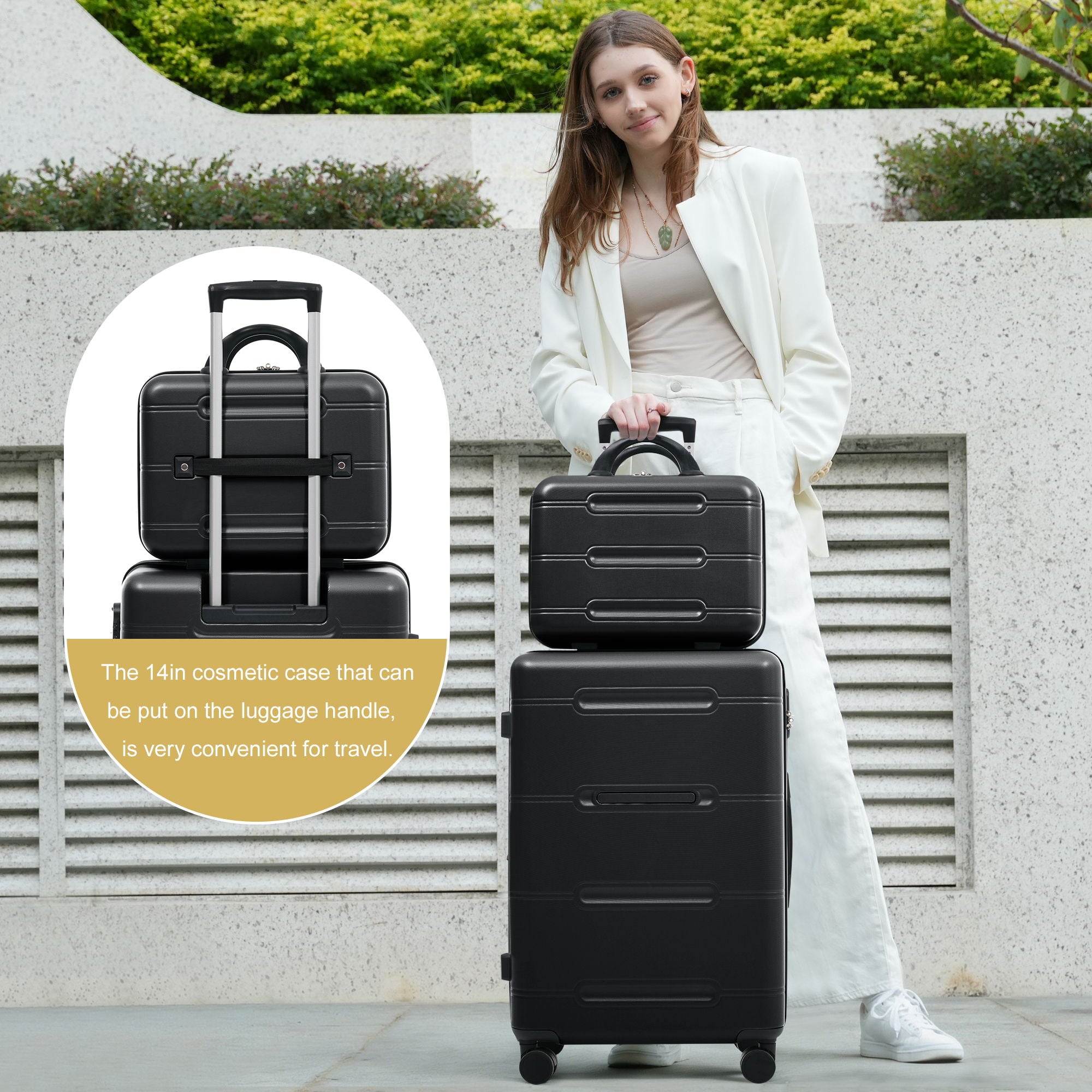 6 Piece Lightweight Hardshell Luggage Set With Double Spinner Wheels, Password Lock