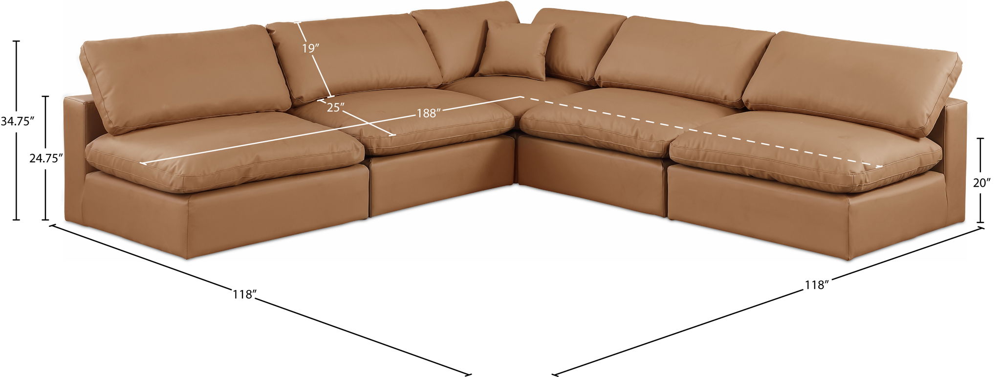 Comfy - 5 Piece Faux Leather Modular Corner Armless Sectional