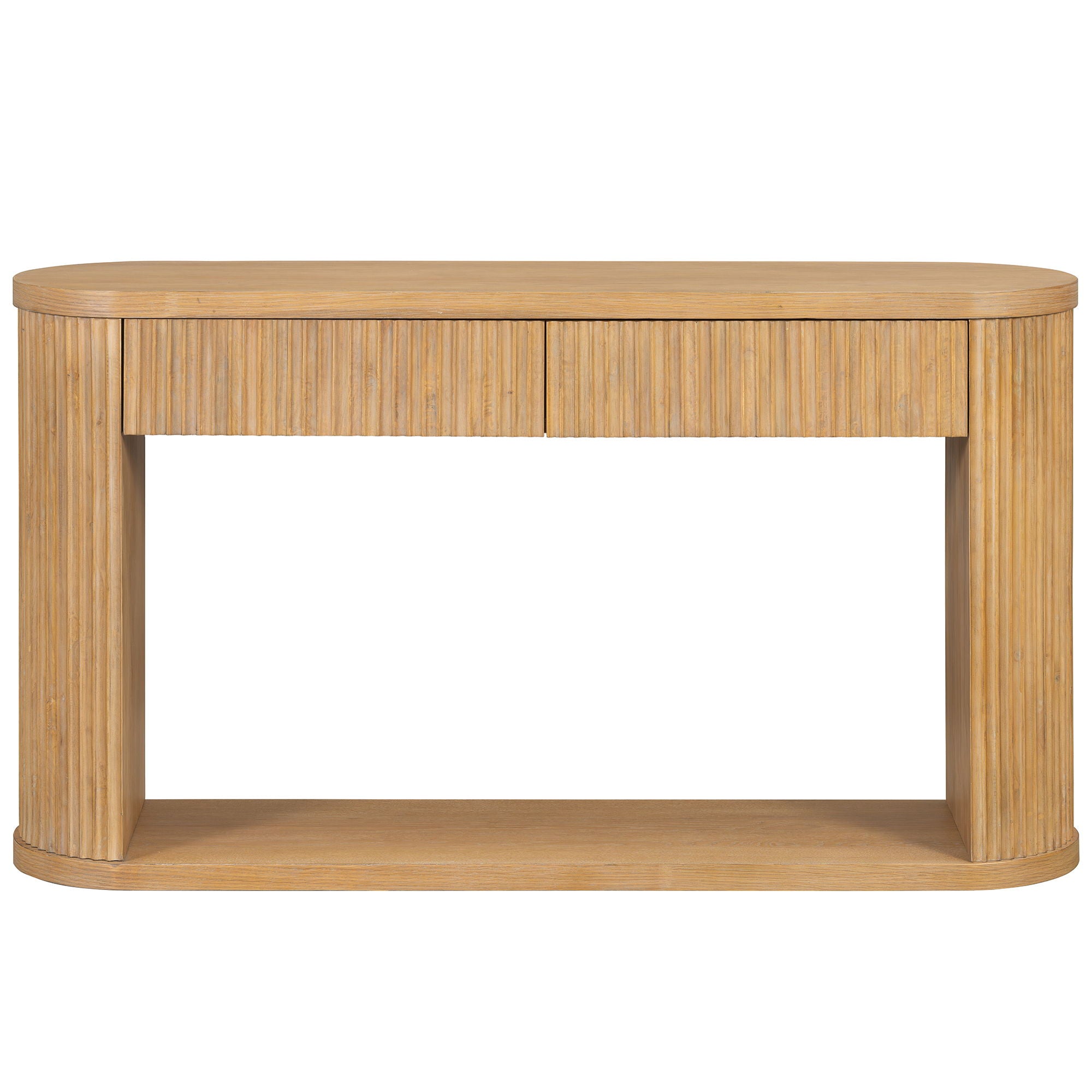 Oval Fluted Console Table With 2 Drawers And Bottom Shelf