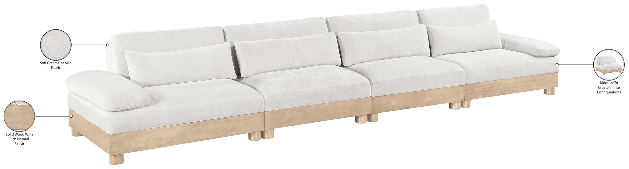 Turin - Chenille Fabric Upholstered Modular Sectional - White