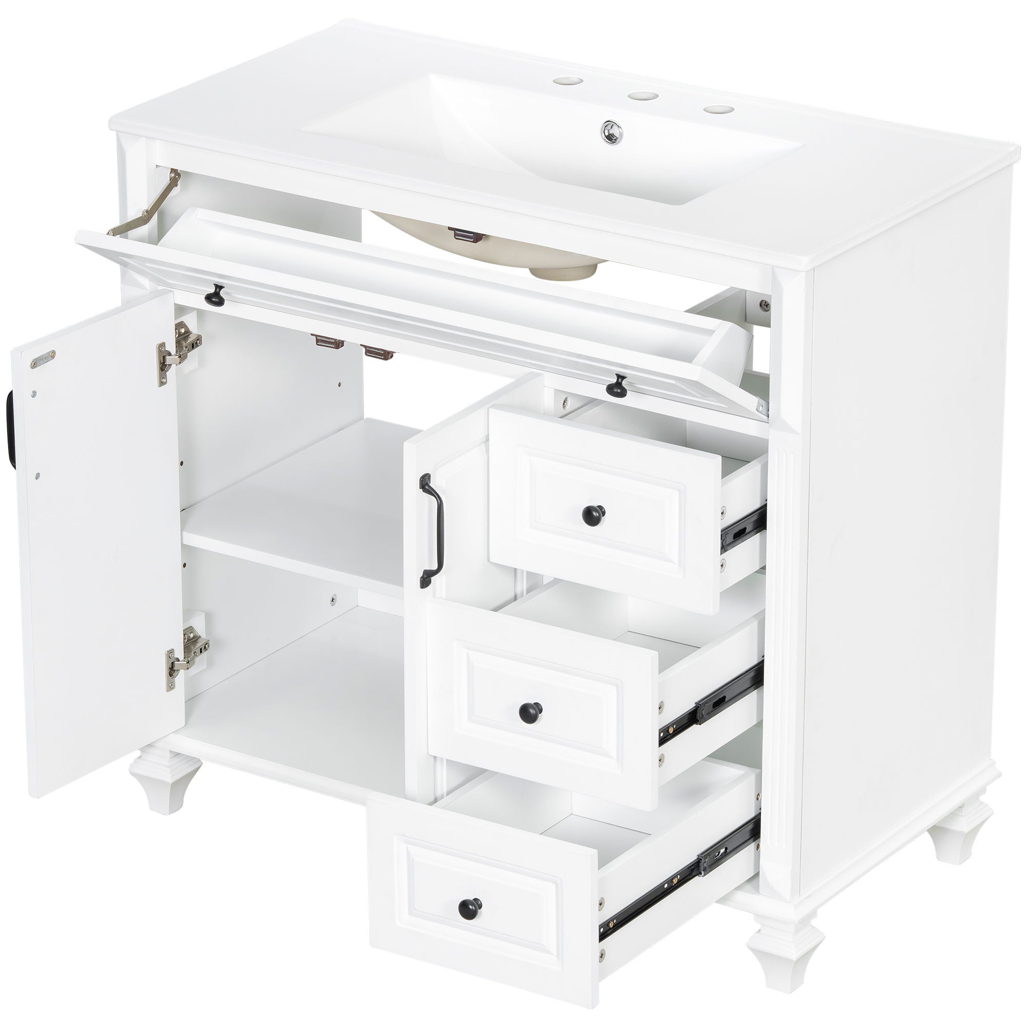 Modern Bathroom Vanity With Sink, 3 Drawers & 2 Doors