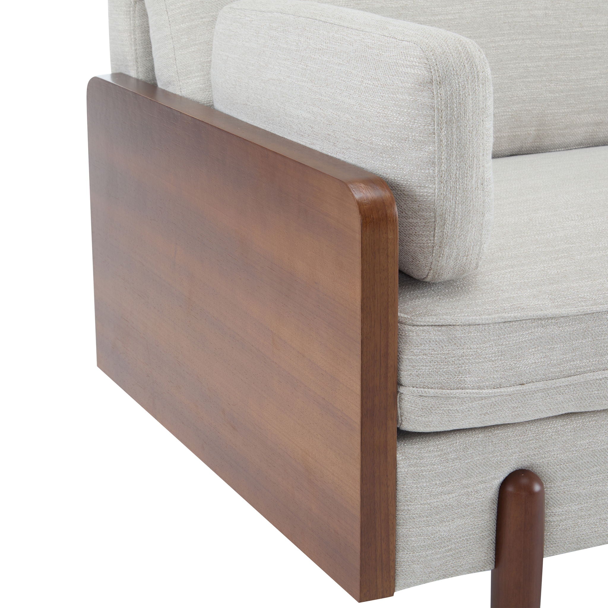 Sofa With Wood Sides And Rounded Legs - Beige