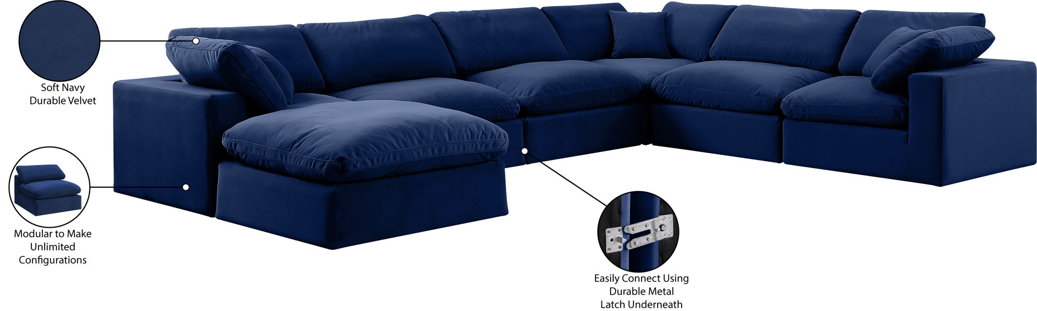 Comfy - 7 Piece Velvet Modular Sectional With Chaise
