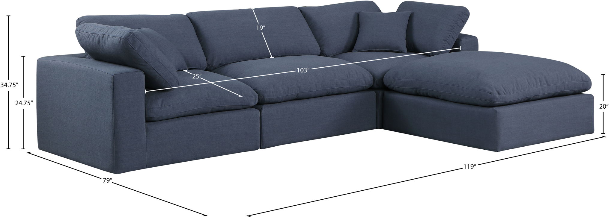 Comfy - 4 Piece Linen Fabric Modular Sectional With Chaise