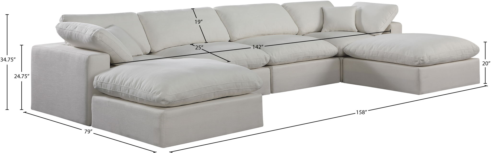 Comfy - 6 Piece Linen Modular Double Chaise Sectional