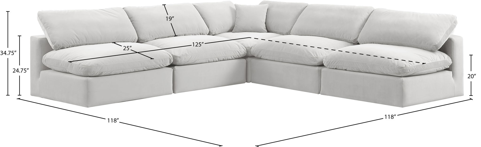 Comfy - 5 Piece Velvet Modular Corner Armless Sectional