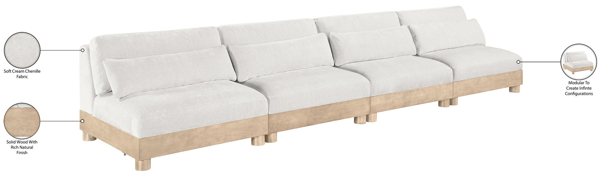 Turin - Chenille Fabric Upholstered Modular Sectional - White