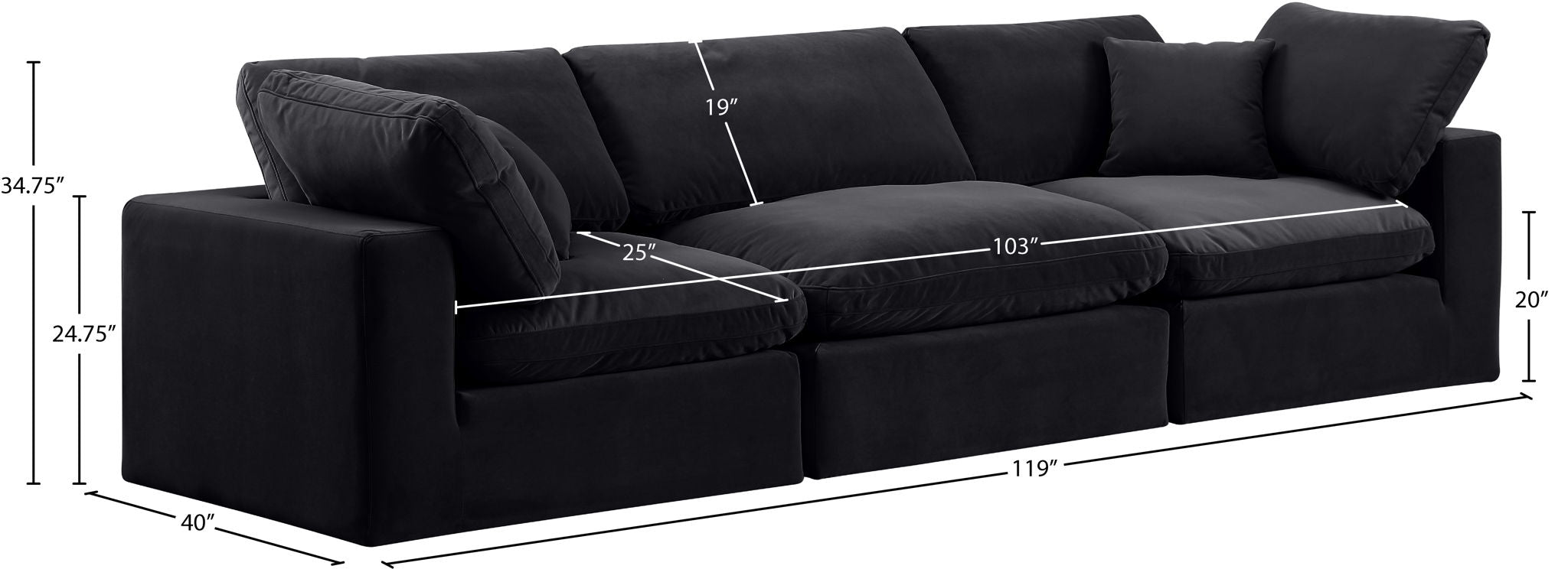 Comfy - Velvet Modular Sofa 3 Seats