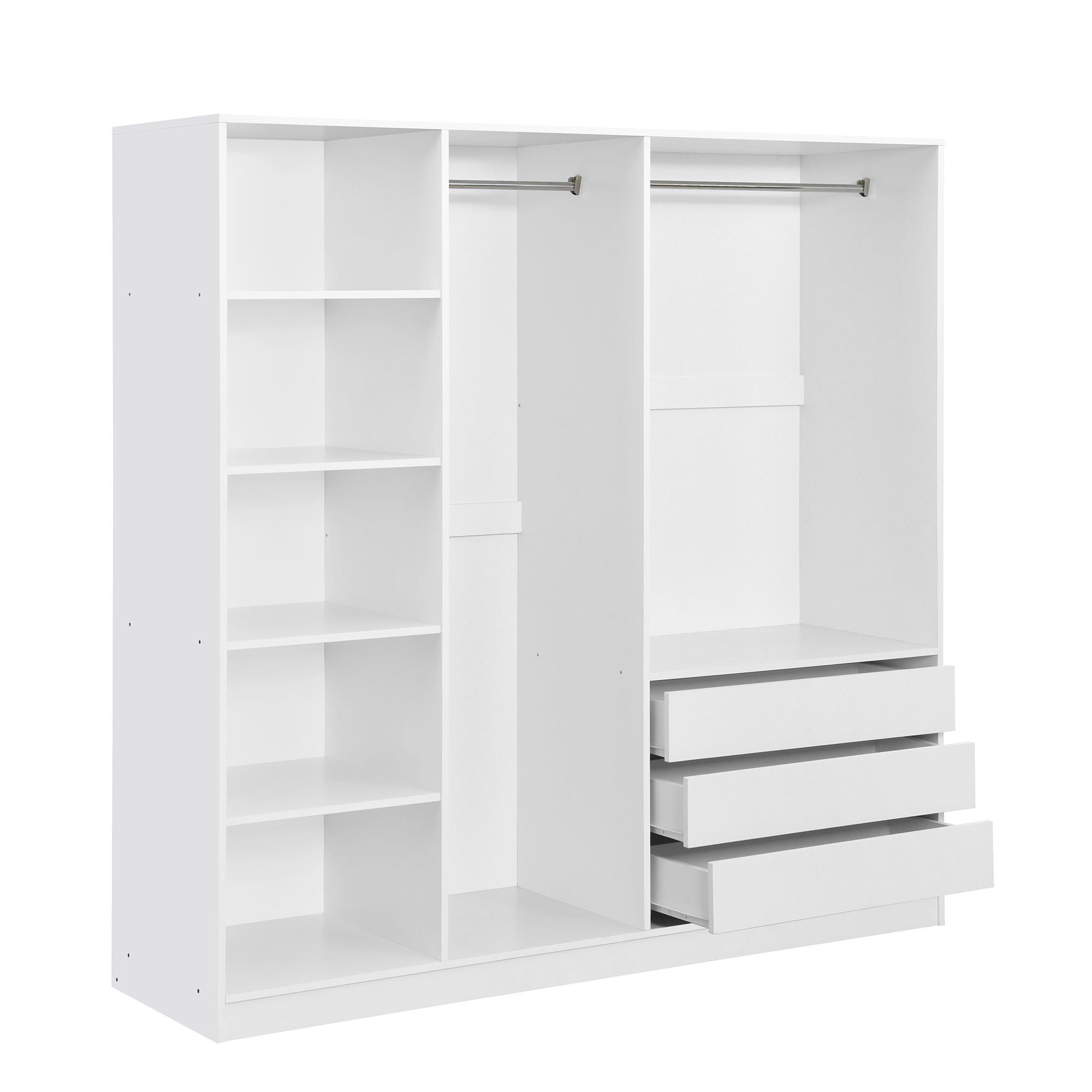Doorless Storage Wardrobe For Dedroom With Shelves And 3 Drawers - White