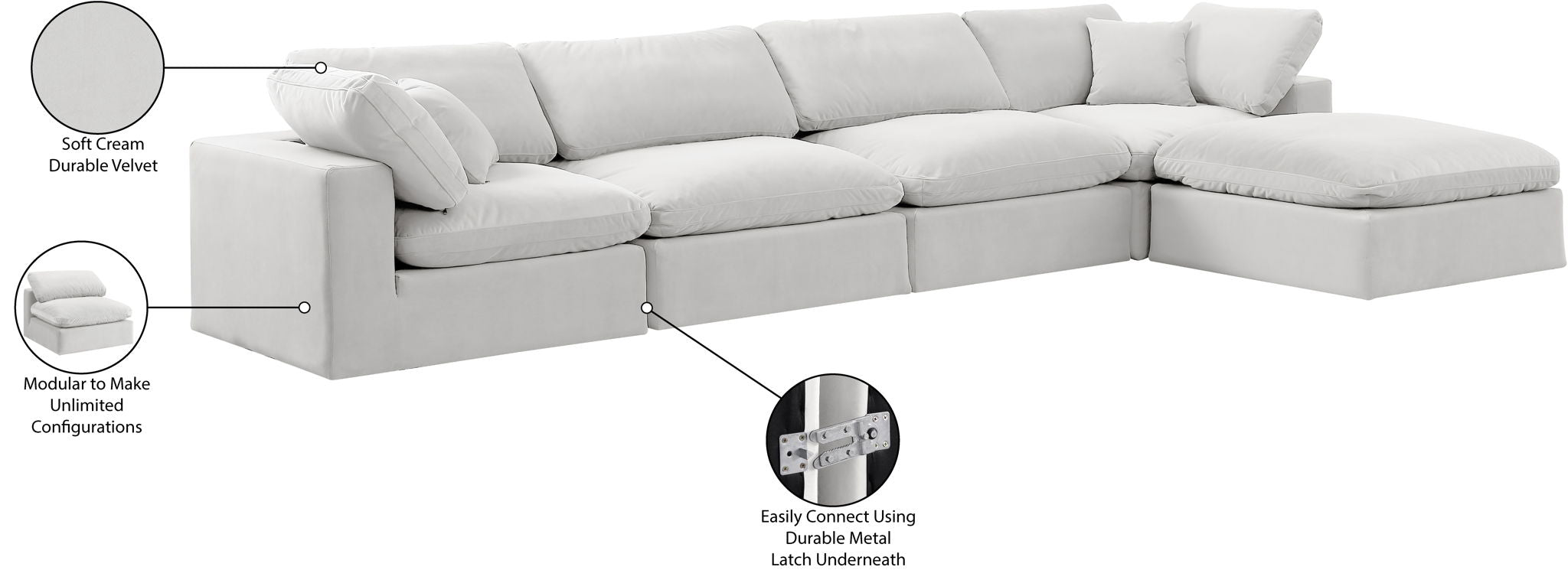 Comfy - 5 Piece Velvet Modular Sectional With Chaise