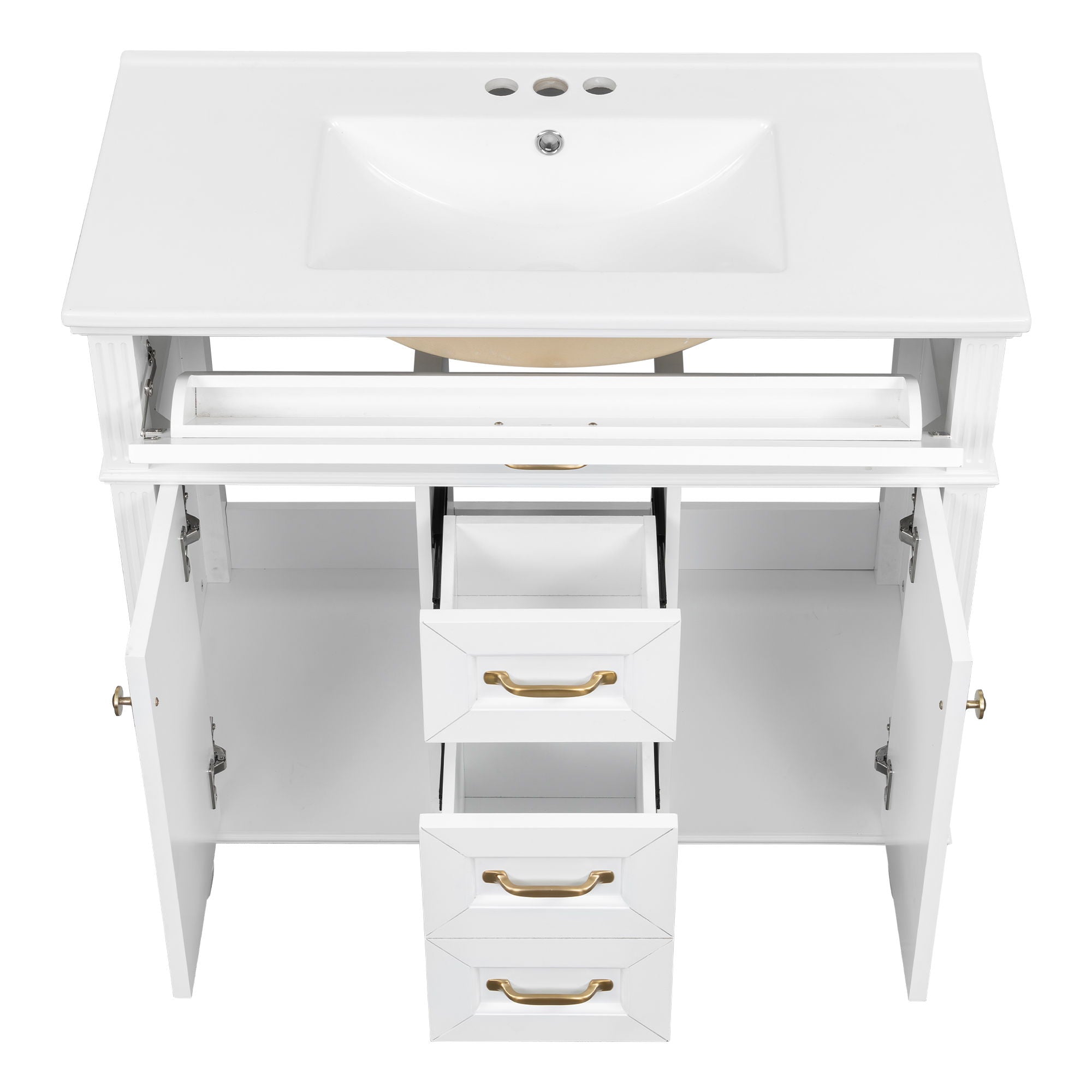 Bathroom Vanity With Sink, Flip-Out Top Drawer, Soft Close Doors, 2 Storage Drawers