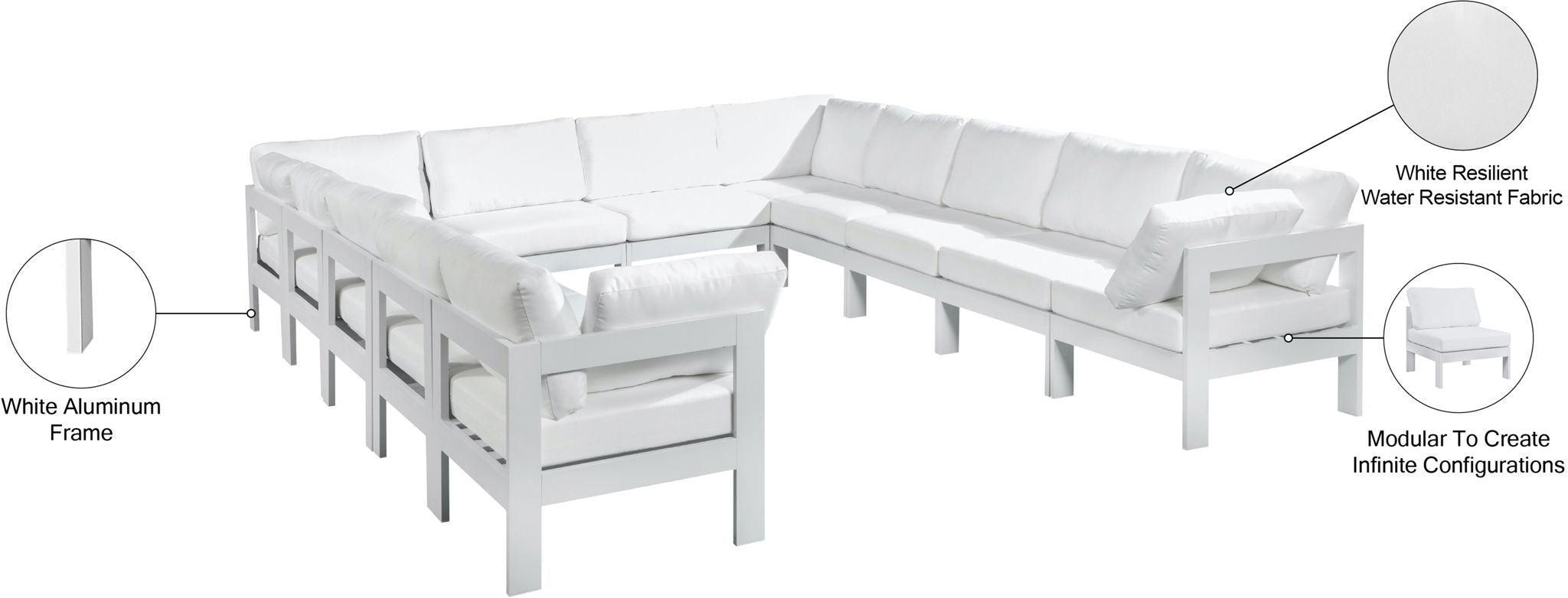 Nizuc - Outdoor Patio 12 Piece Modular Sectional With White Frame