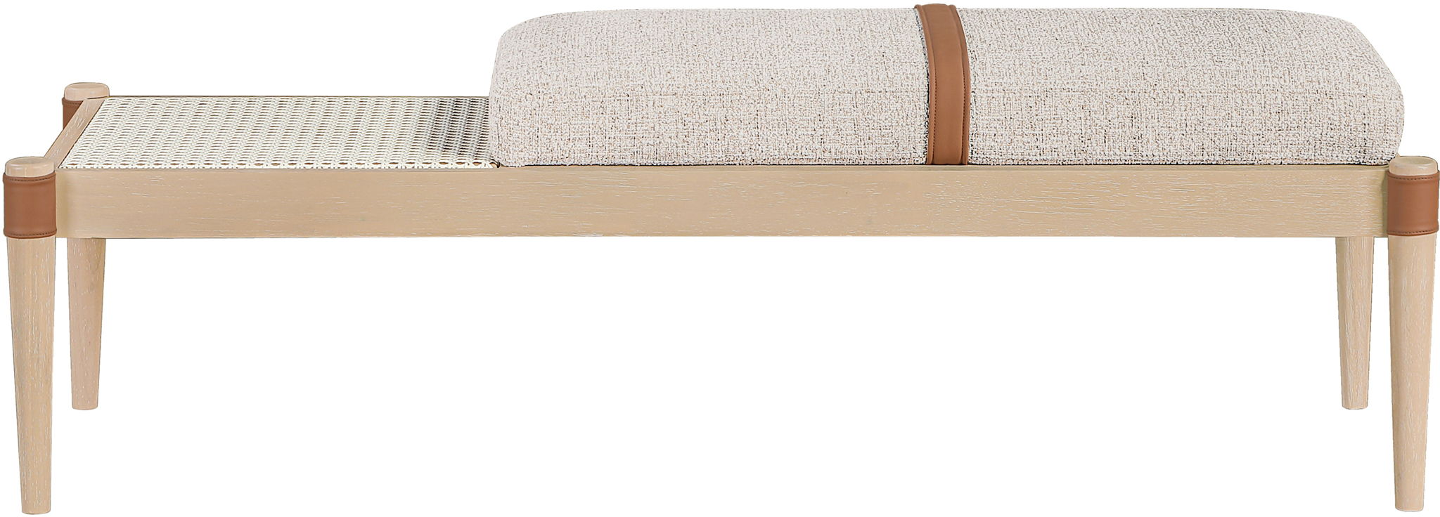 Nara - Linen Textured Fabric Upholstered Bench - Painted Natural