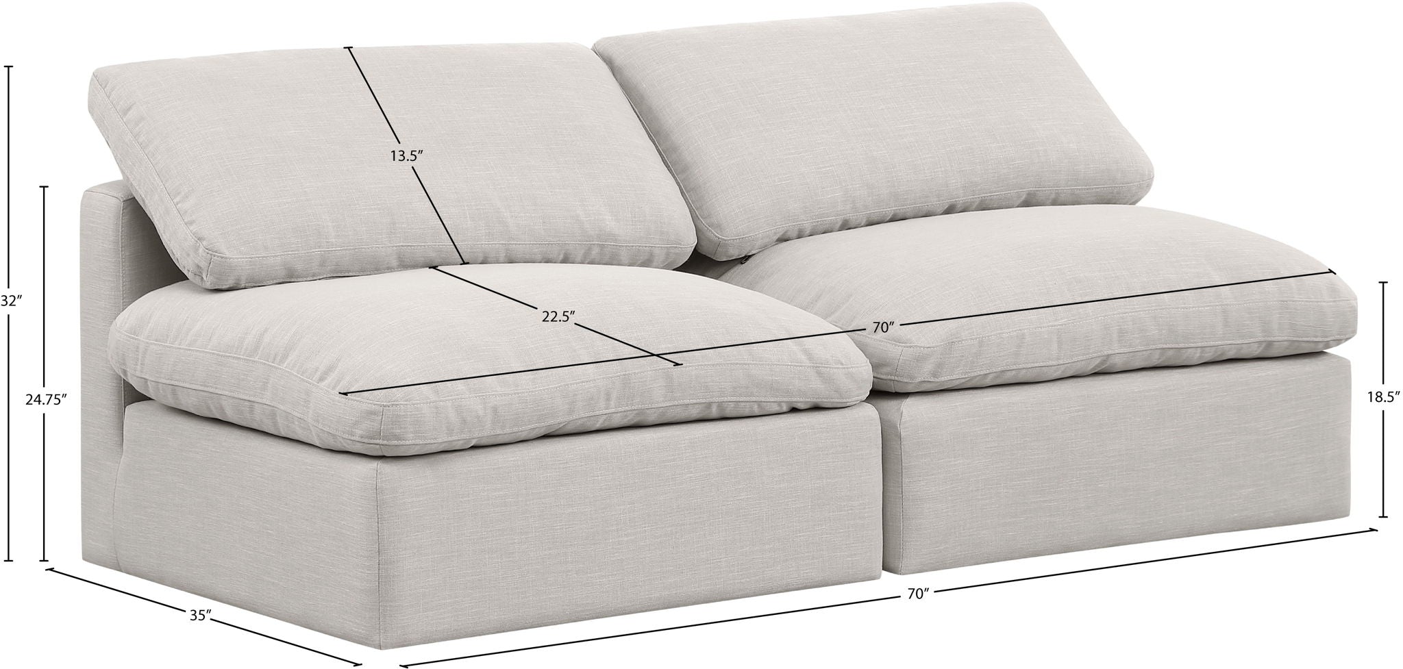 Indulge - Linen 2 Seat Modular Armless Sofa