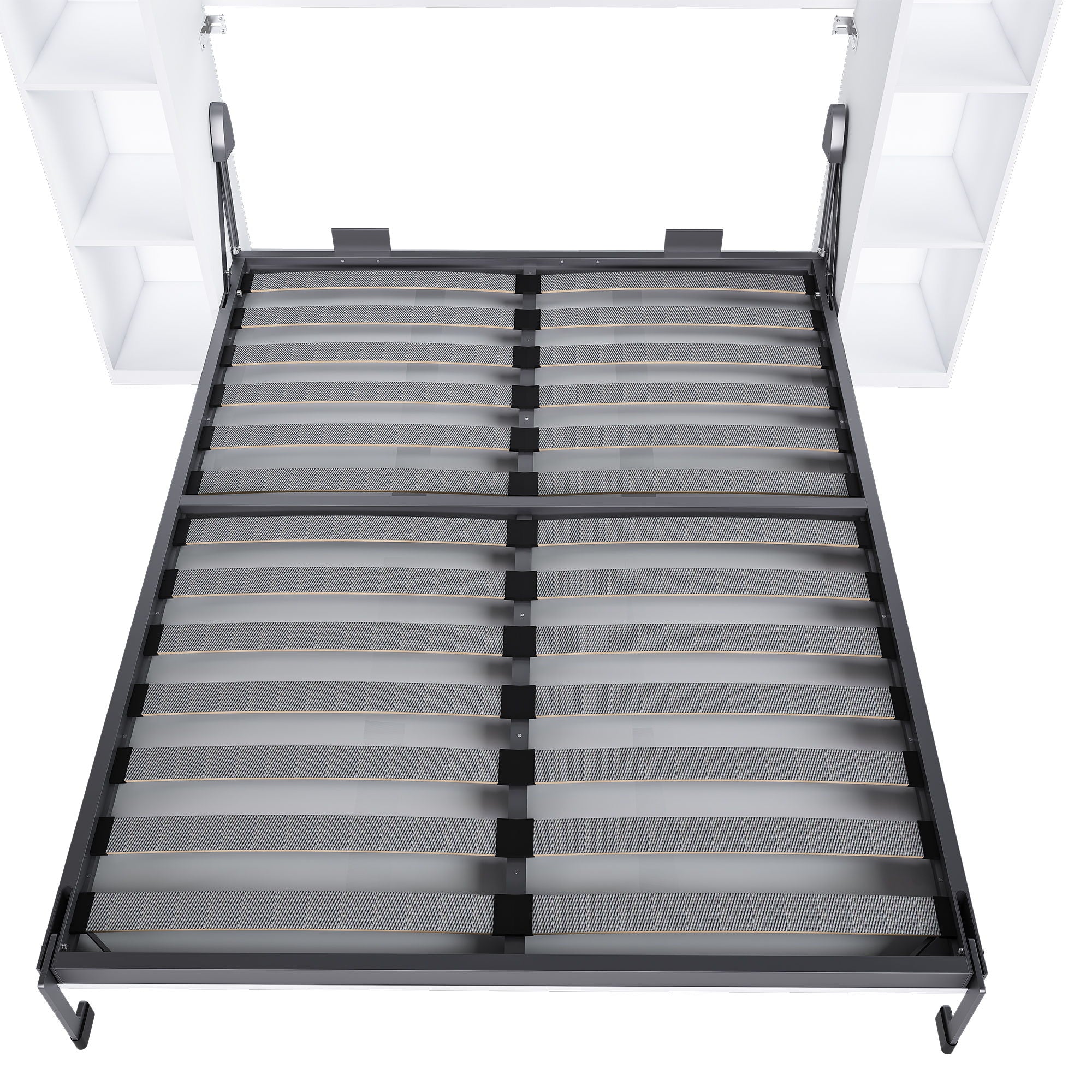 Queen Murphy Bed With Storage Cabinet, Foldable Wall Bed For Bedrooms - White