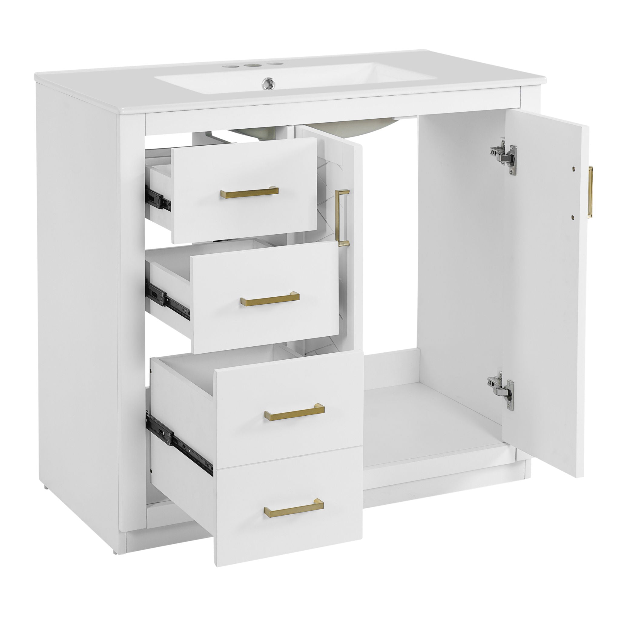 Bathroom Vanity With Sink Combo, Storage Cabinet, Freestanding Set With 3 Drawers & Soft Closing Doors