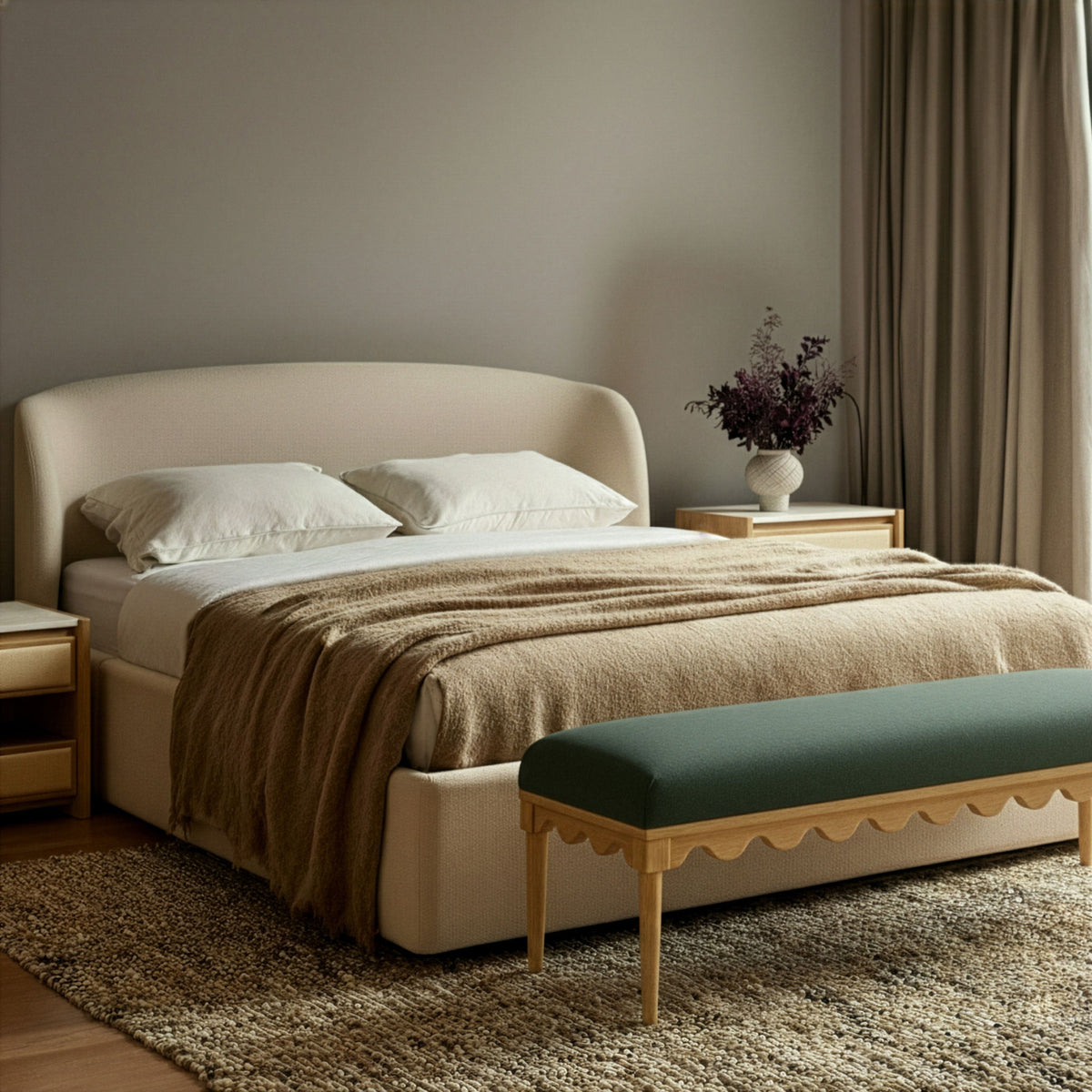 Oodle - Vegan Mohair Bench, Natural Ash Legs