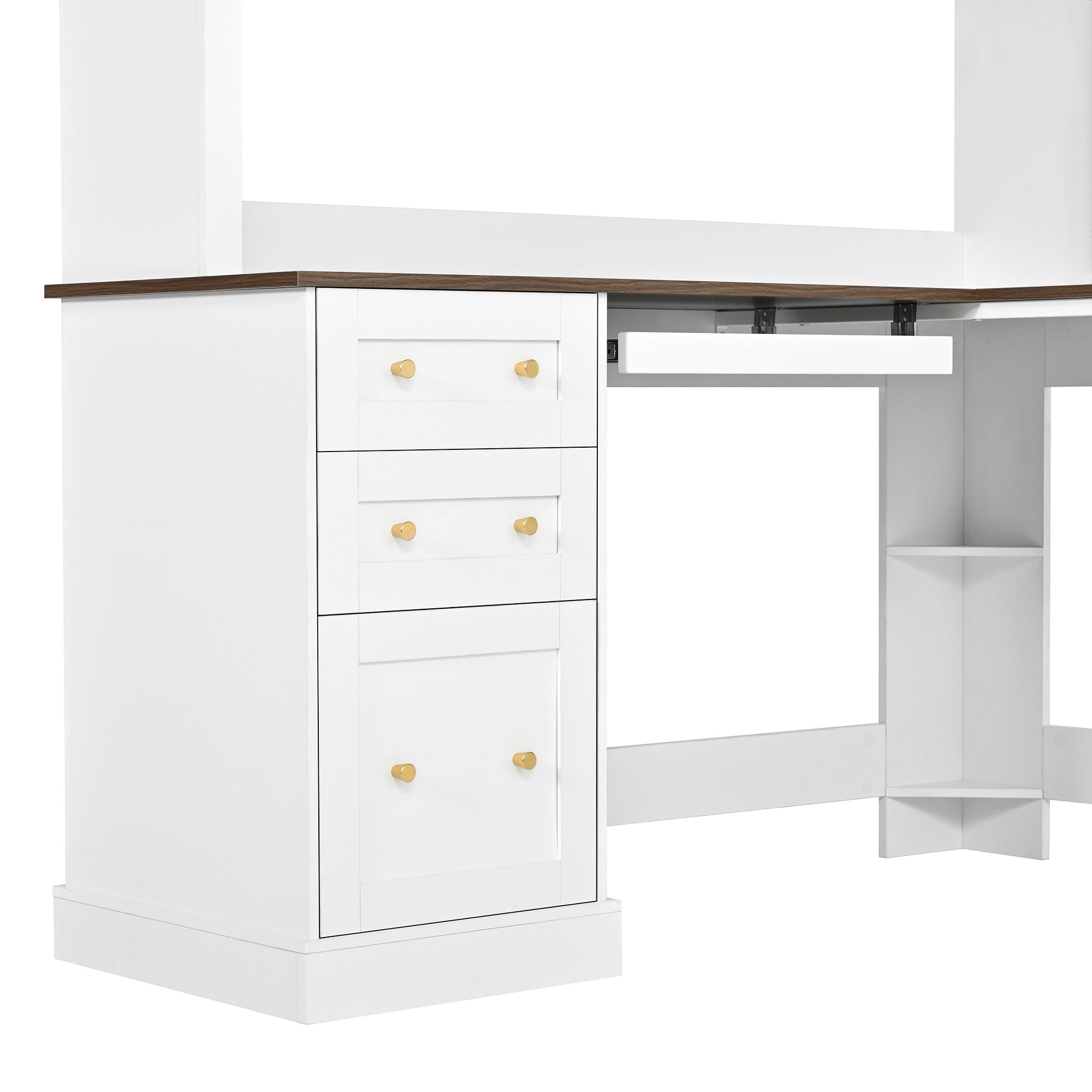 Space Saving L-Shaped Computer Desk With Keyboard Tray & Charging Stations