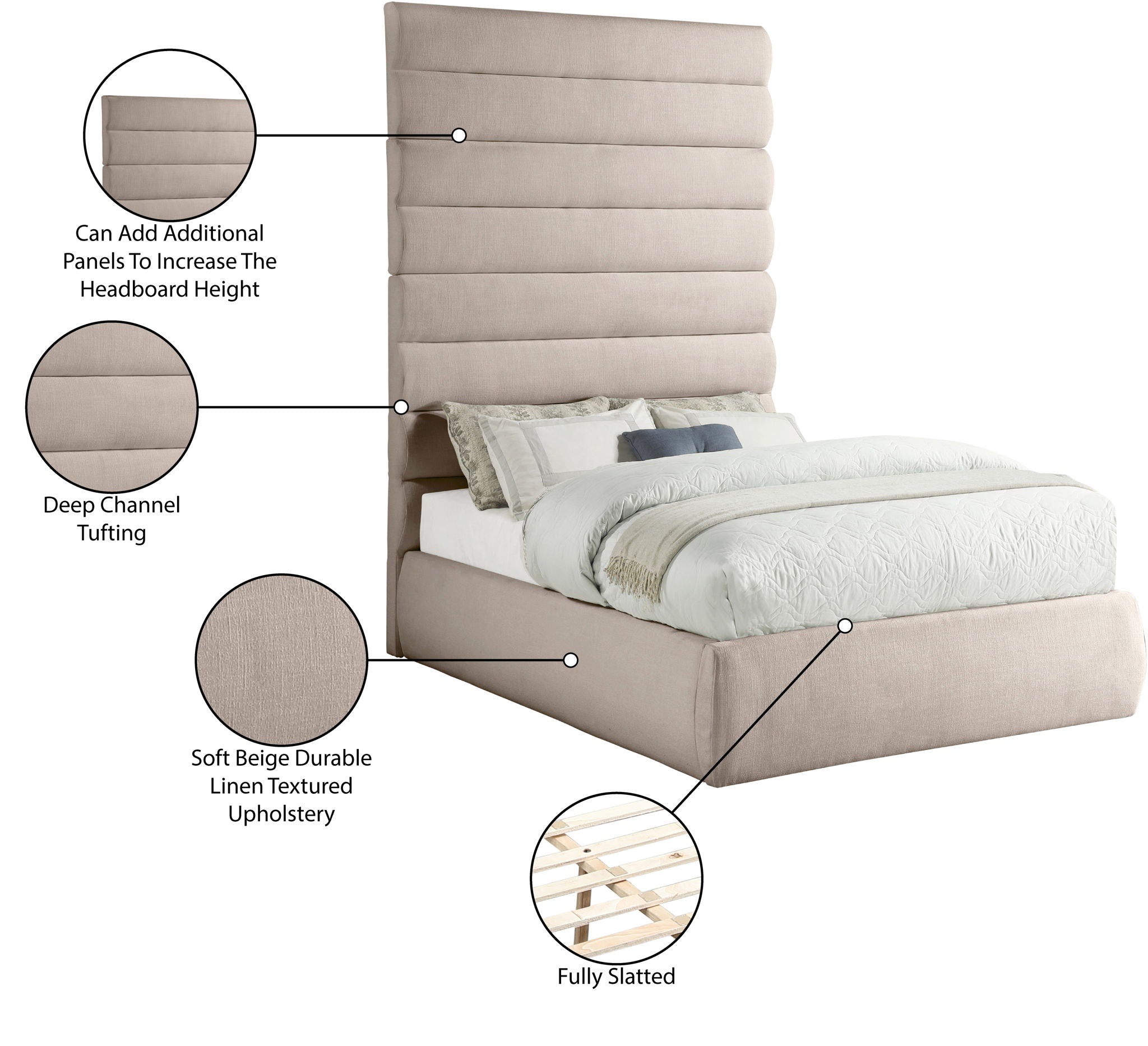 Adam - Linen Fabric Bed With 89" Headboard