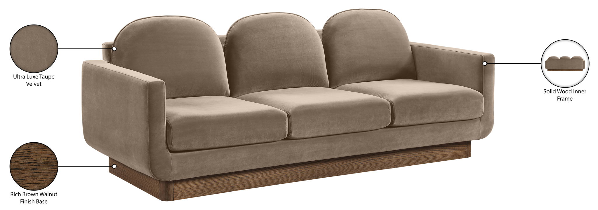 Diviento - Velvet Performance Fabric Upholstered Sofa