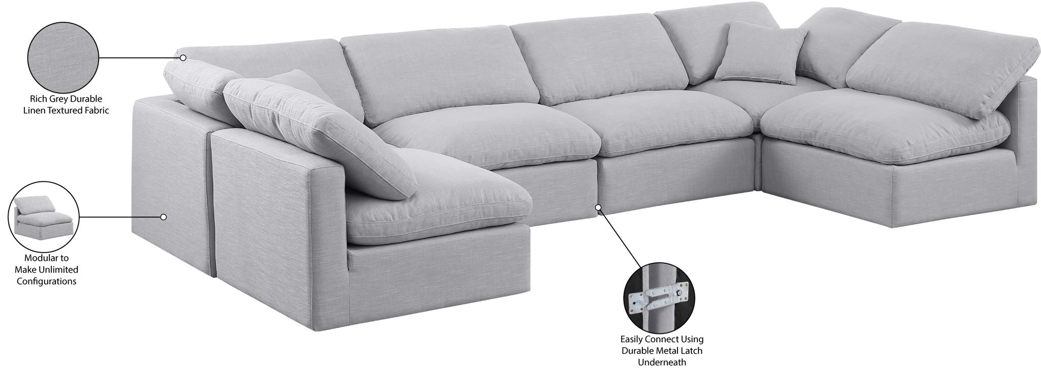 Indulge - Linen 6 Piece Modular U-Shaped Sectional