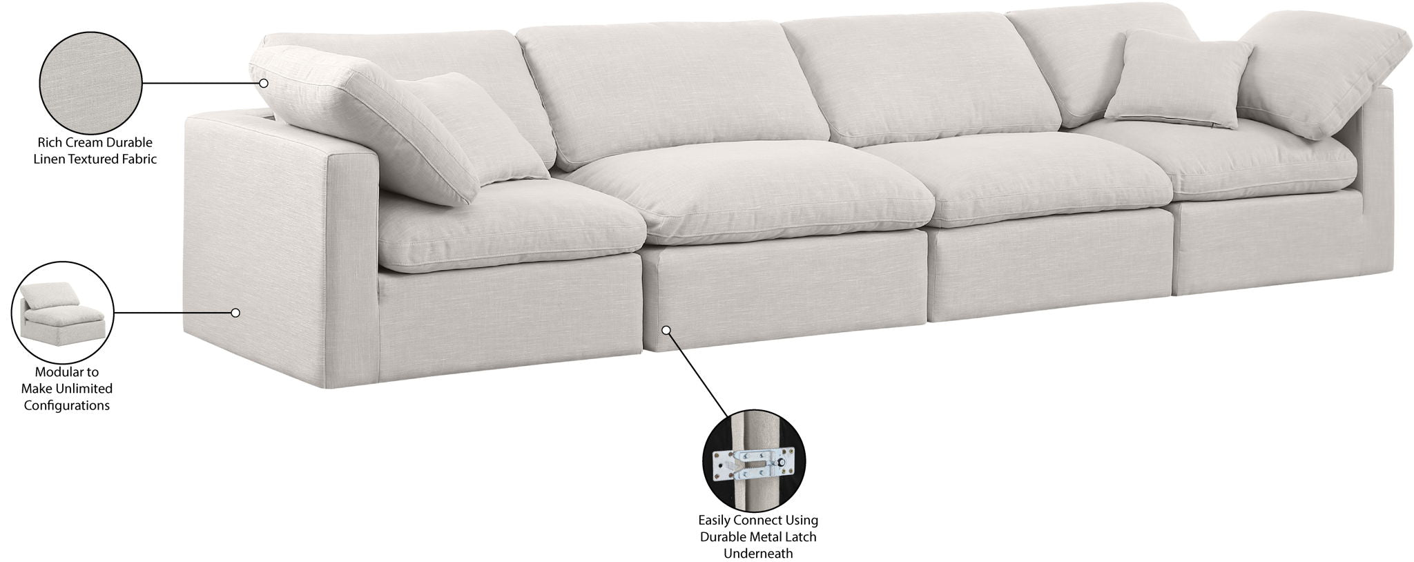 Indulge - Linen 4 Seat Modular Sofa