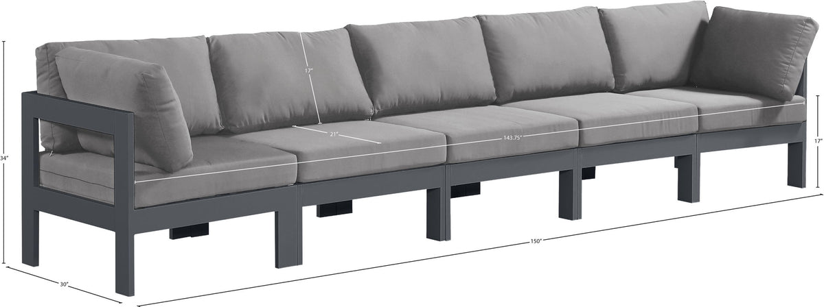Nizuc - Outdoor Patio 5 Seat Modular Sofa With Gray Frame