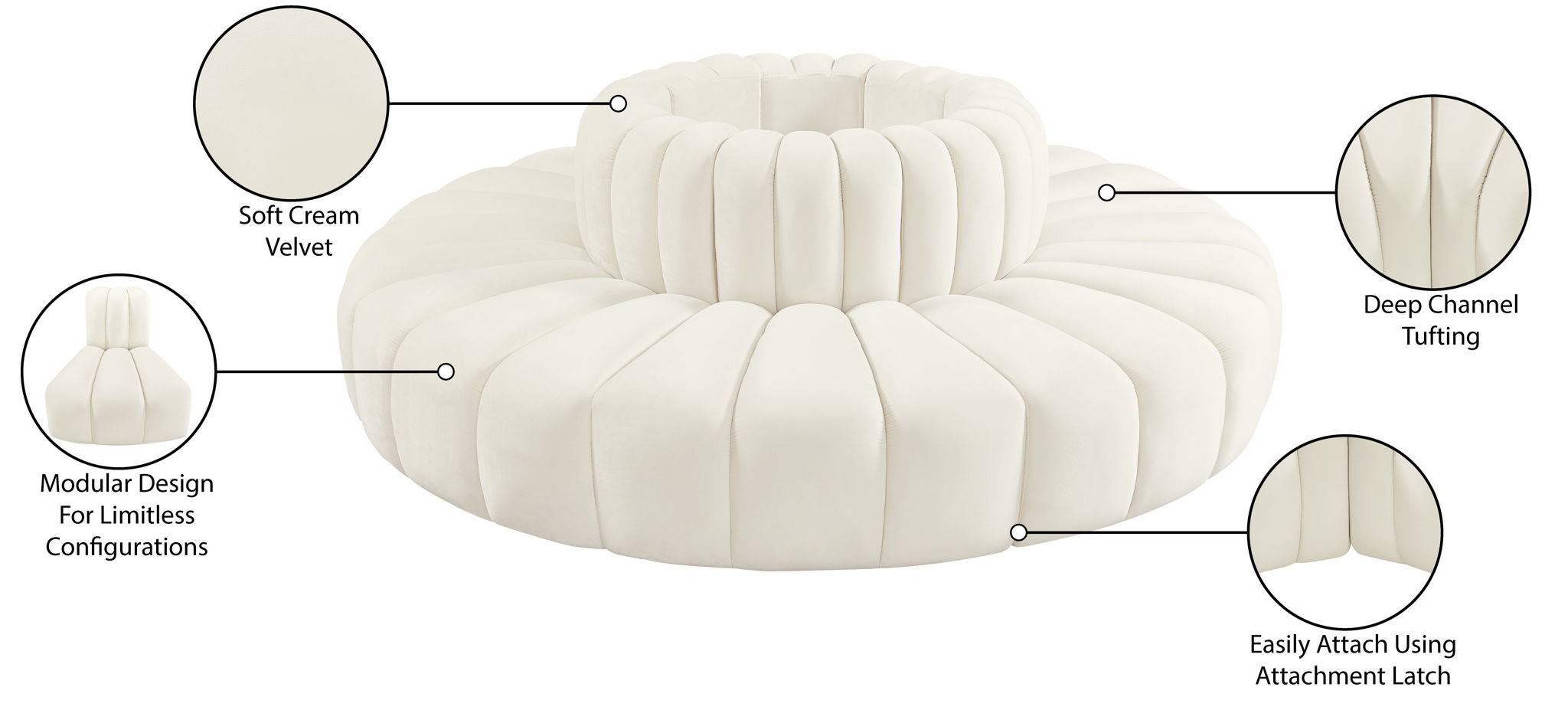 Arc - Velvet 8 Piece Round Modular Sofa