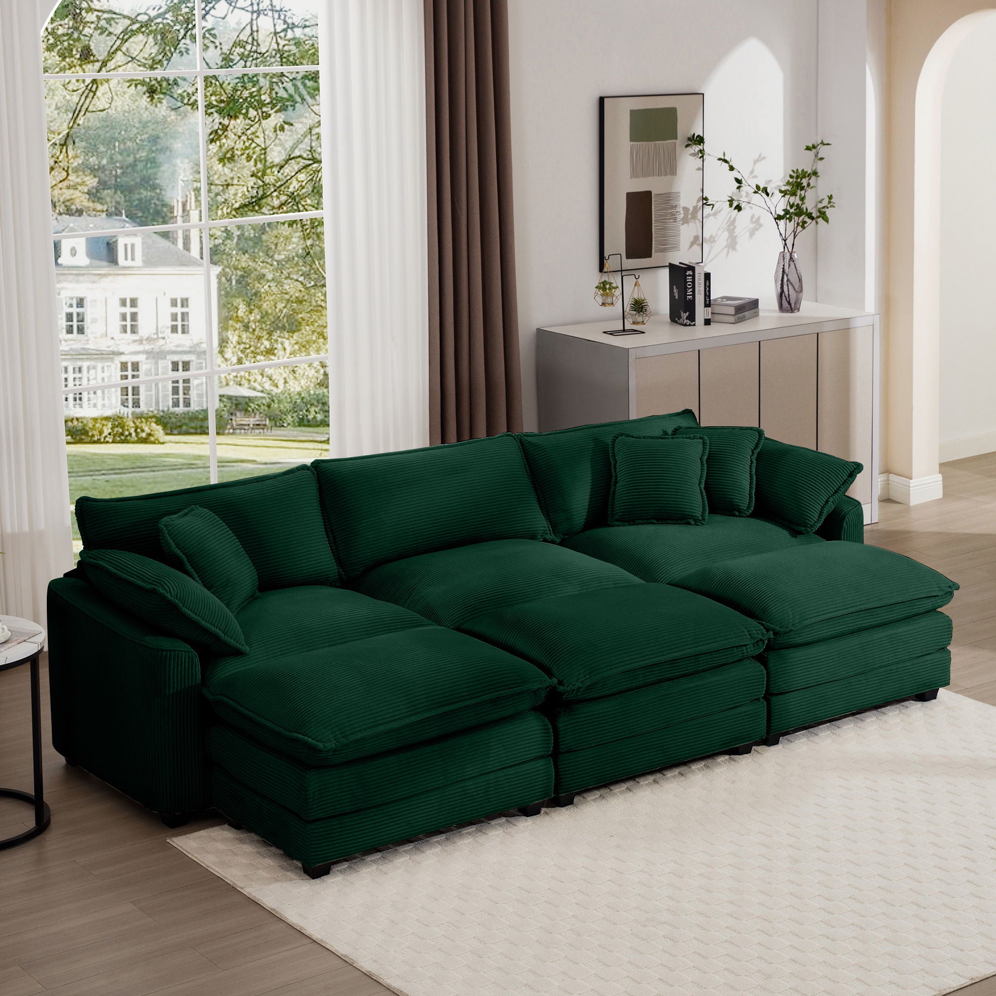 Modern Modular Cushion Sofa With Ottoman, Low Back, Deep Seating Sofa Set