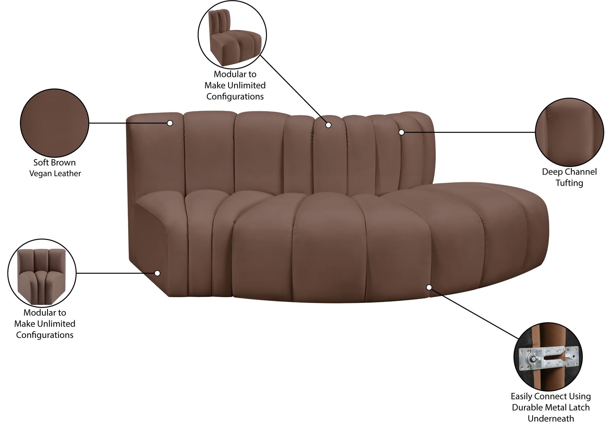 Arc - Faux Leather 3 Piece Modular Sofa