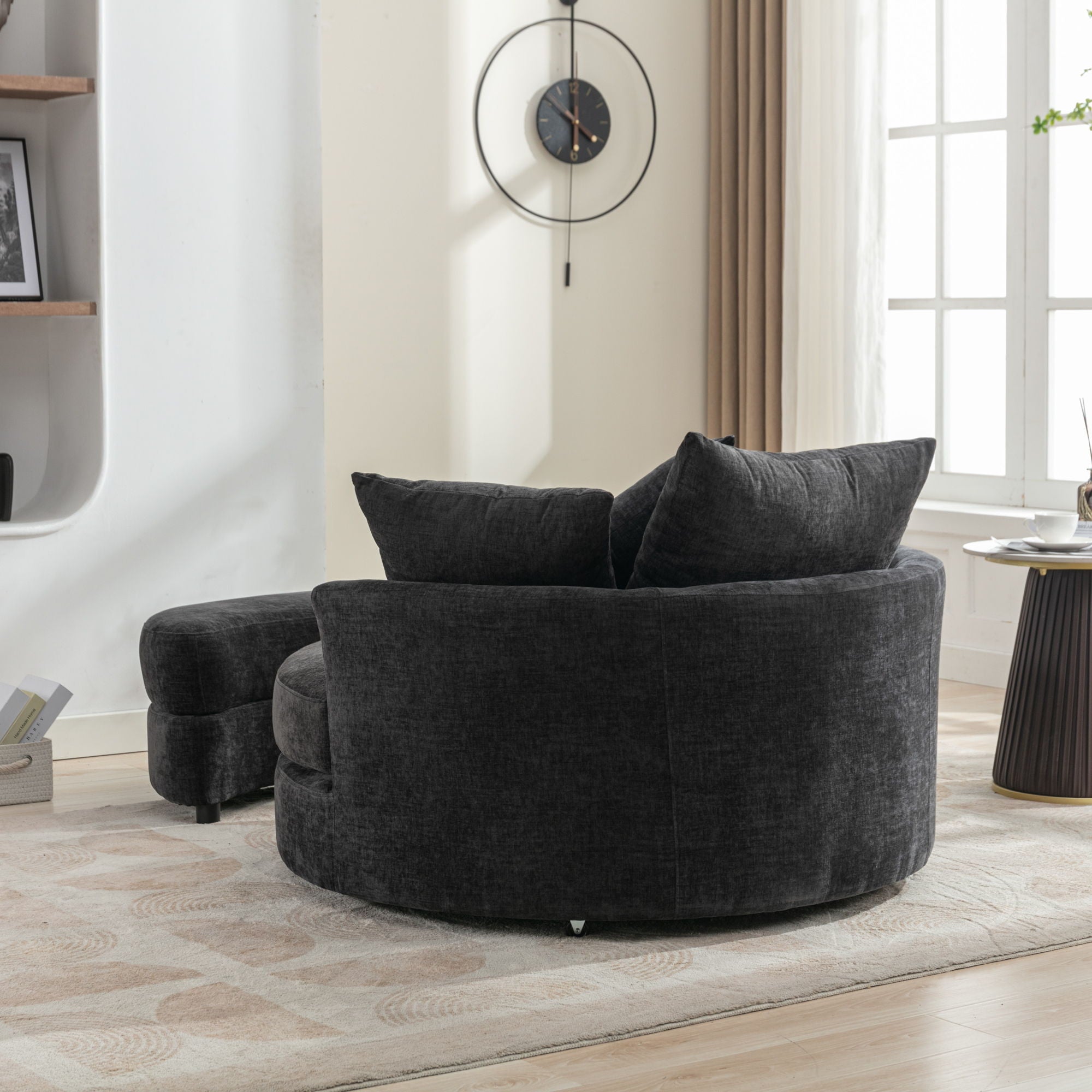 360° Swivel Accent Barrel Chair With Storage Ottoman & 4 Pillows, Modern Leisure Chair Round Accent For Living Room