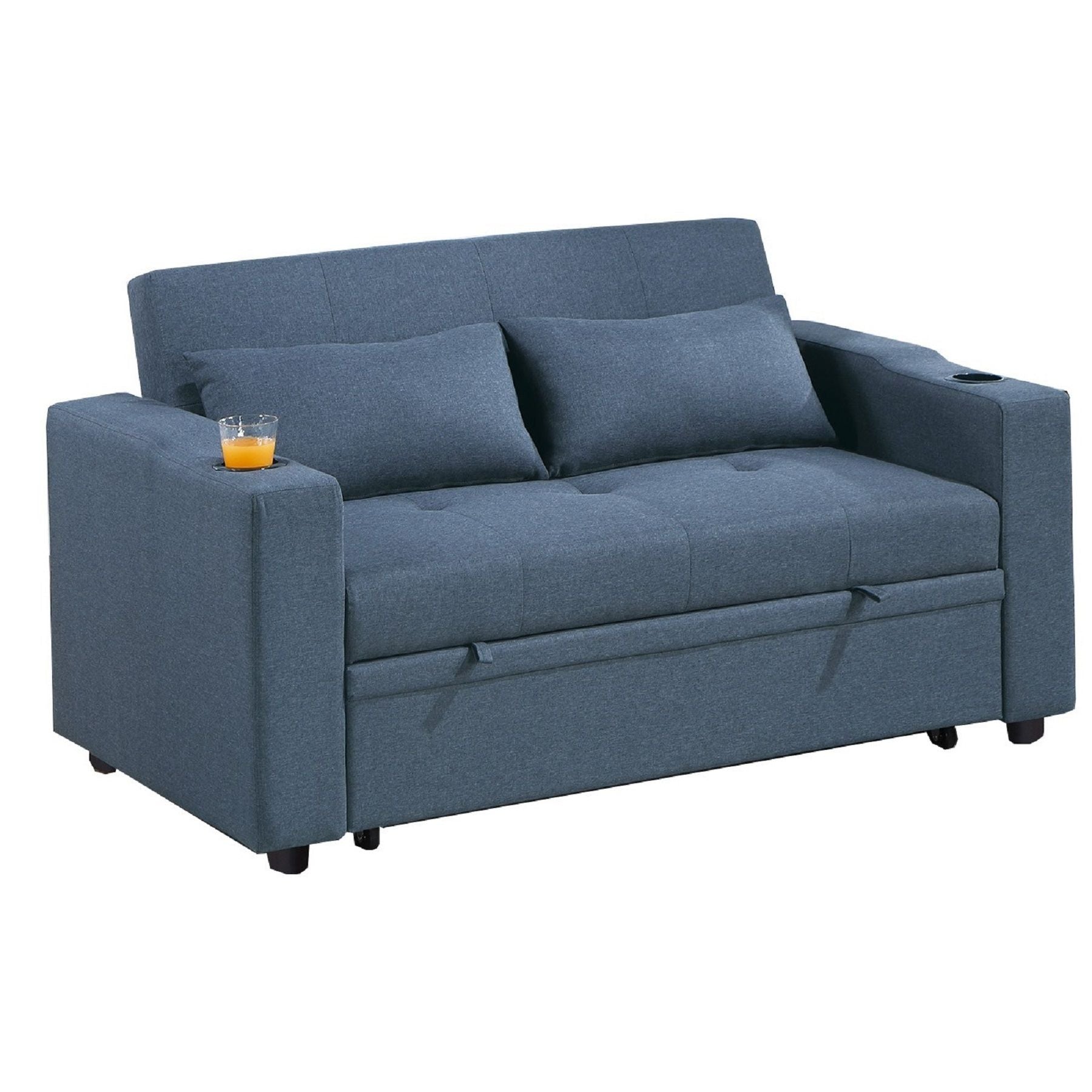 Modern Style Convertible Sofa With Pull-Out Bed, USB Ports & Cup Holders