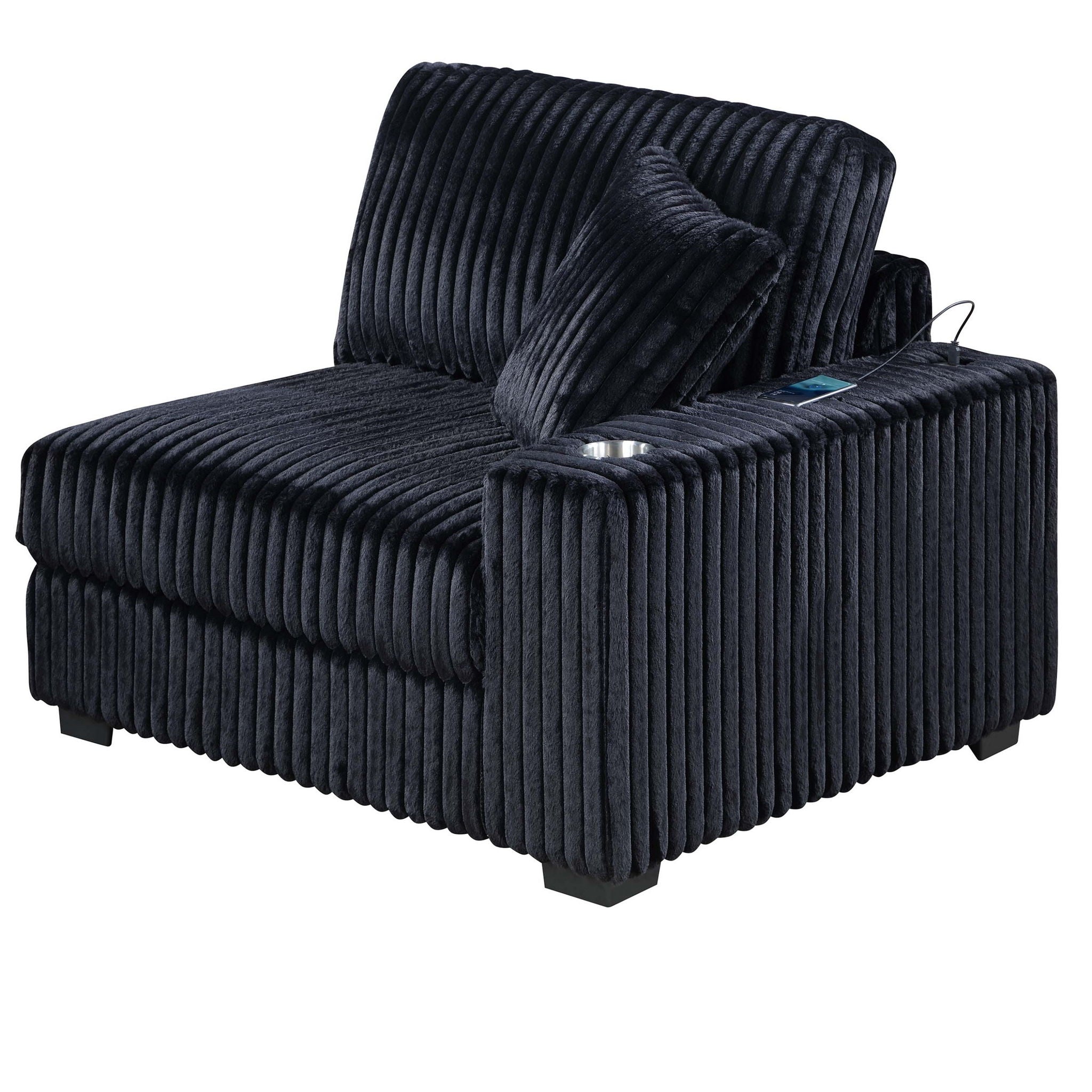 6 Piece Modular Sectional Sofa Set Upholstered Living Room Plush Couch With Cup Holders And USB Port - Black