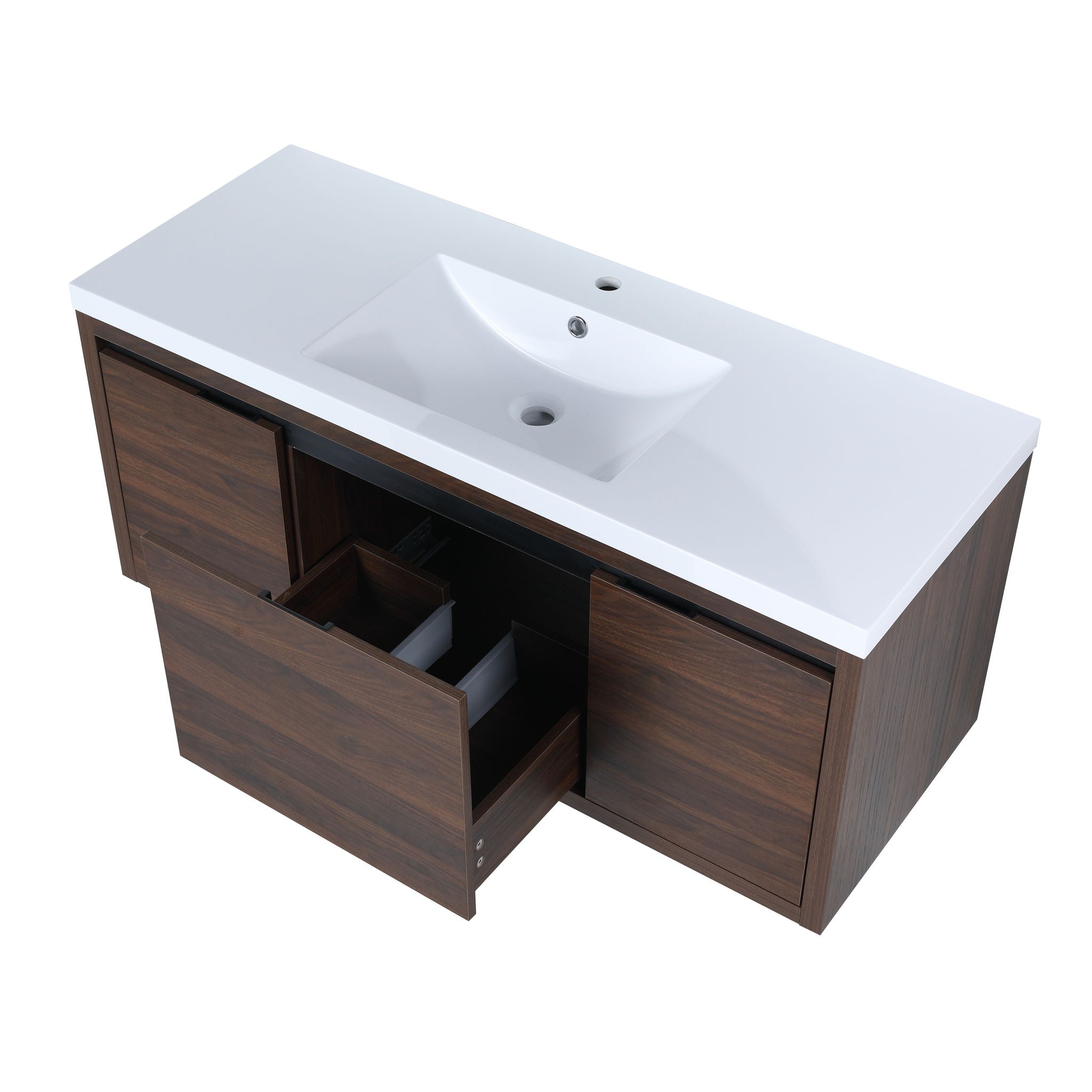 Floating 48" Bathroom Vanity With Resin Sink And Soft Close Doors California Plywood - California Walnut