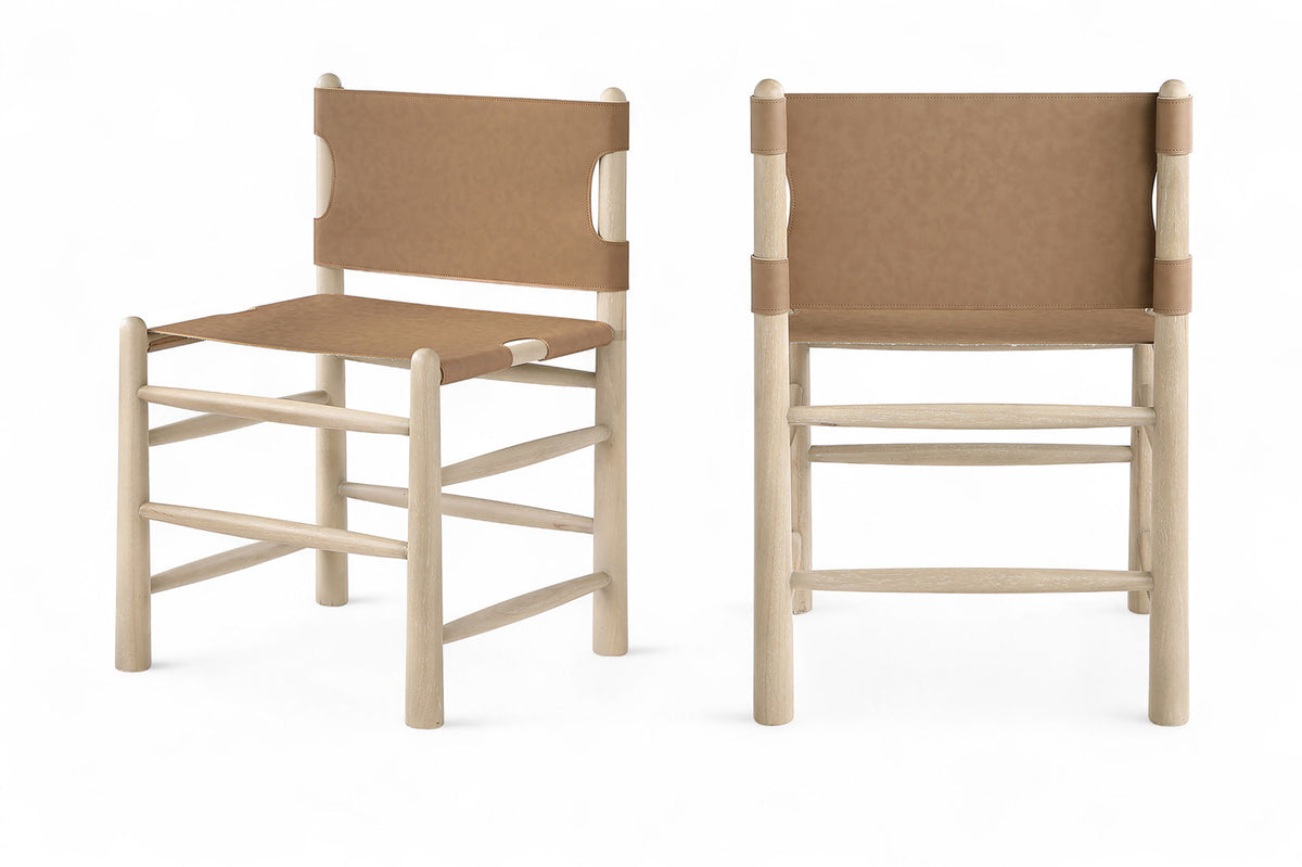 Santos - Vegan Leather Upholstered Dining Chair With Stained Natural Base (Set of 2)