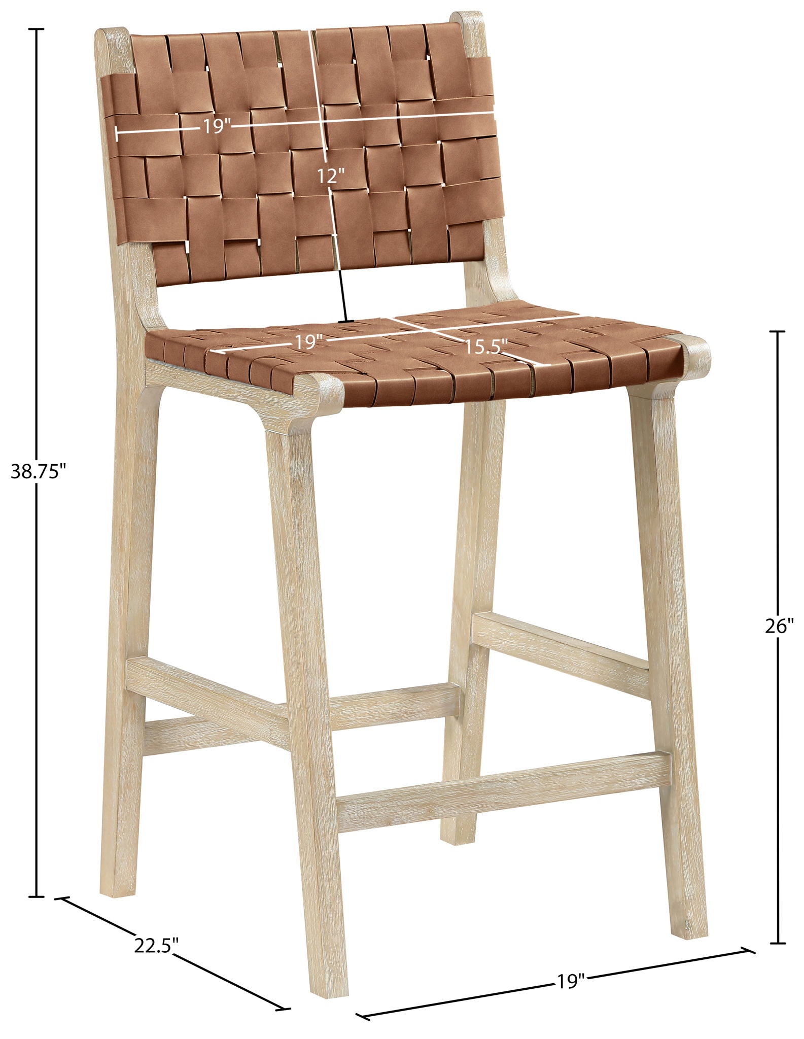 Entwine - Vegan Leather Upholstered Counter Stool - Painted Natural