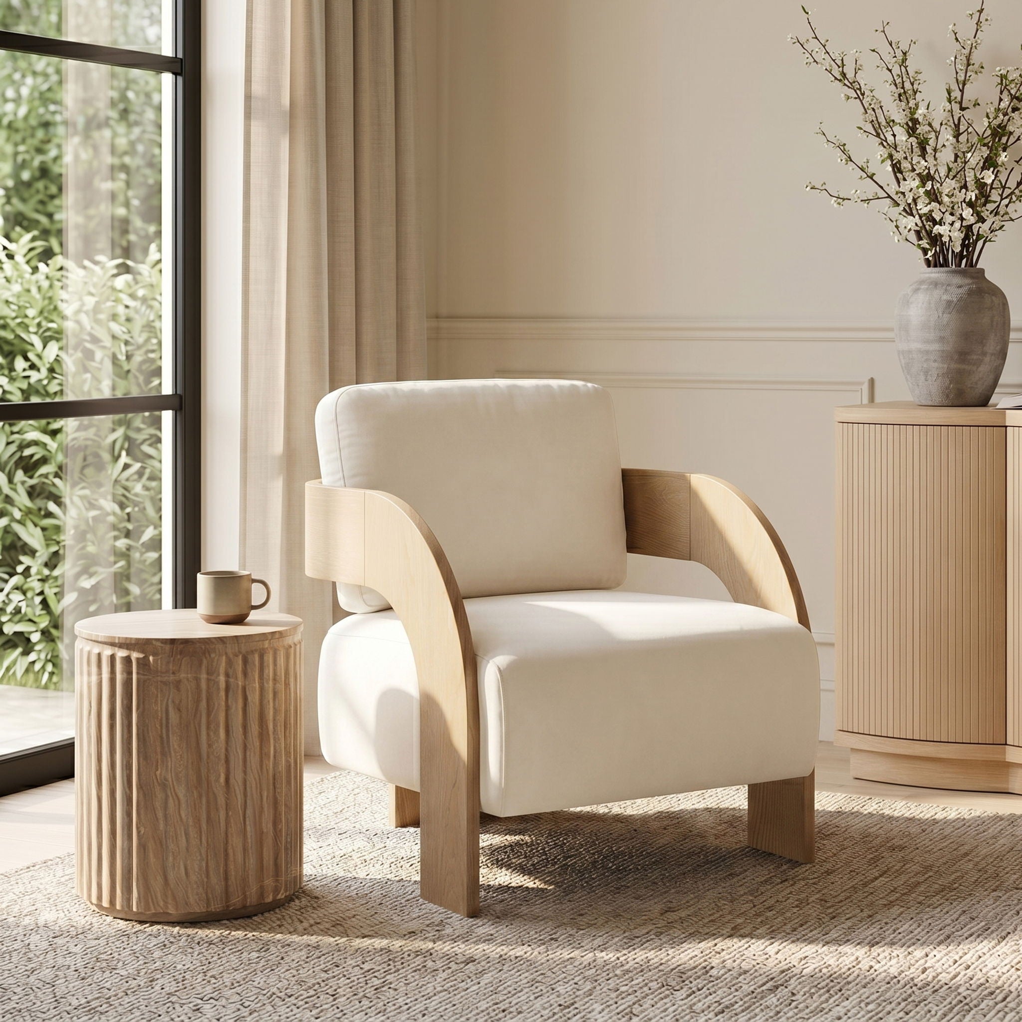 Cedra - Velvet Performance Fabric Upholstered Accent Chair - Natural Frame