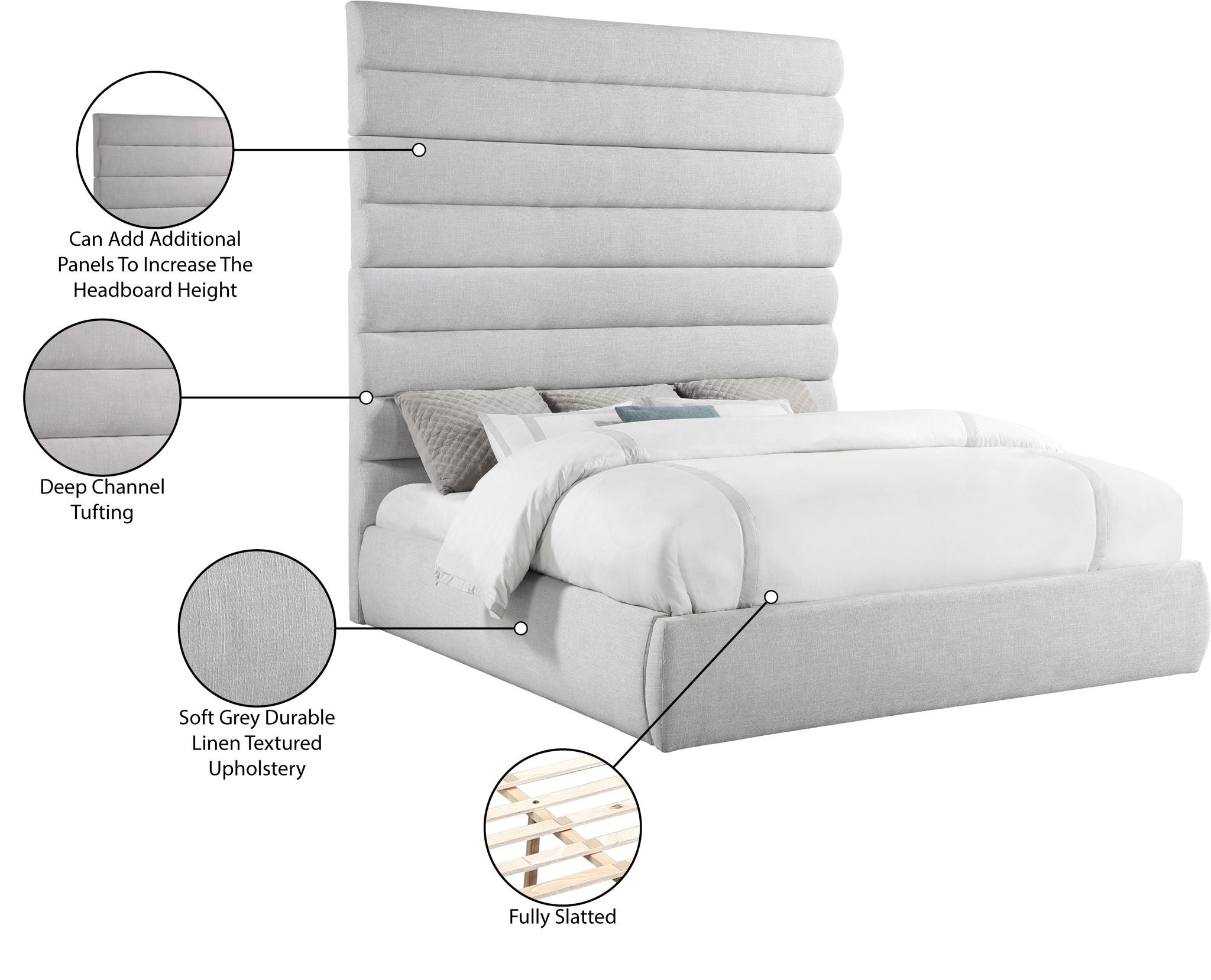 Adam - Linen Fabric Bed With 89" Headboard