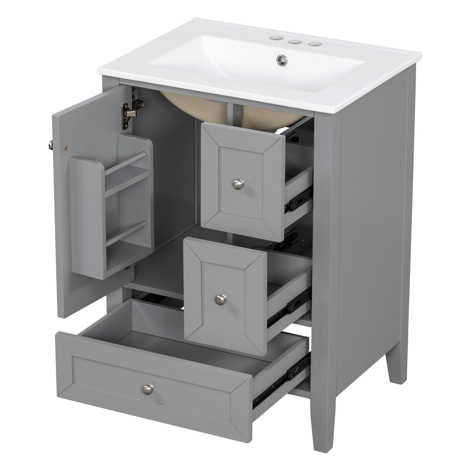 Modern Bathroom Vanity With Sink, Freestanding Cabinet With Drawers And Shelves