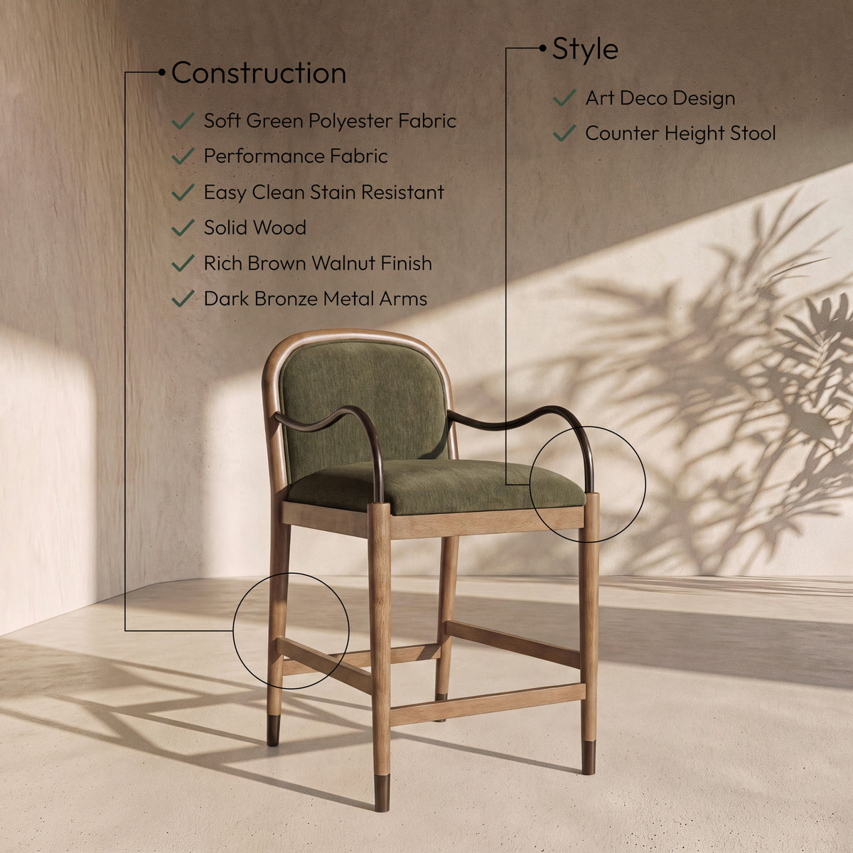 Cambria - Fabric Upholstered Counter Stool