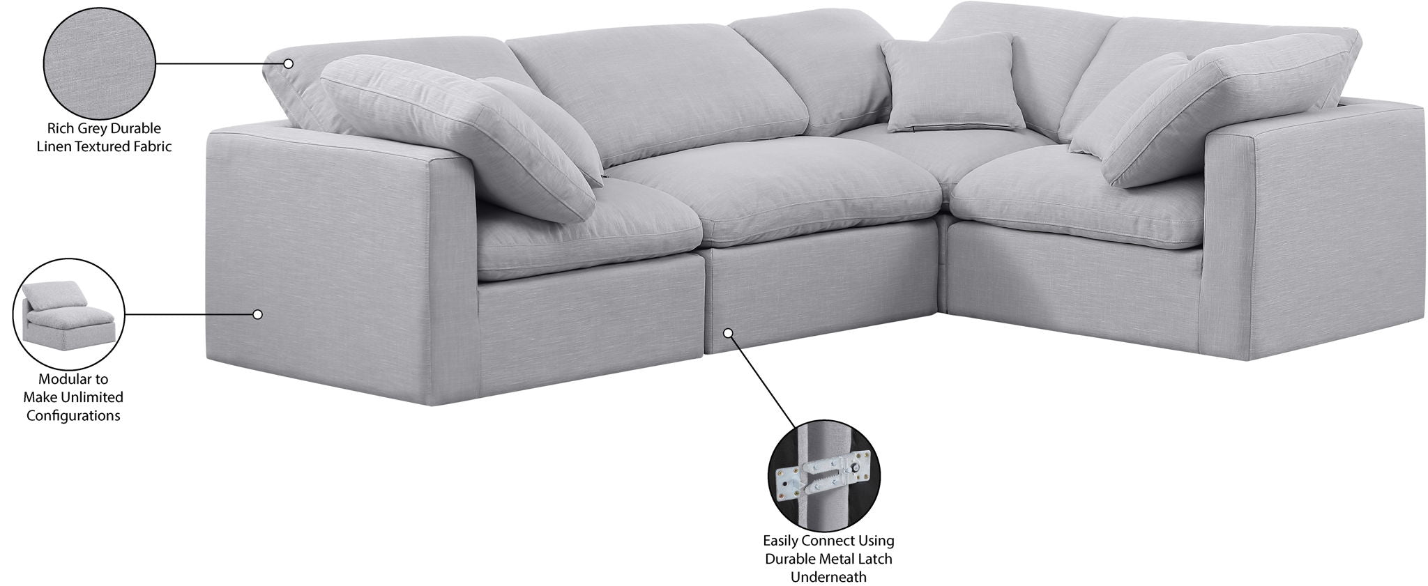 Indulge - Linen 4 Piece Modular Corner Sectional