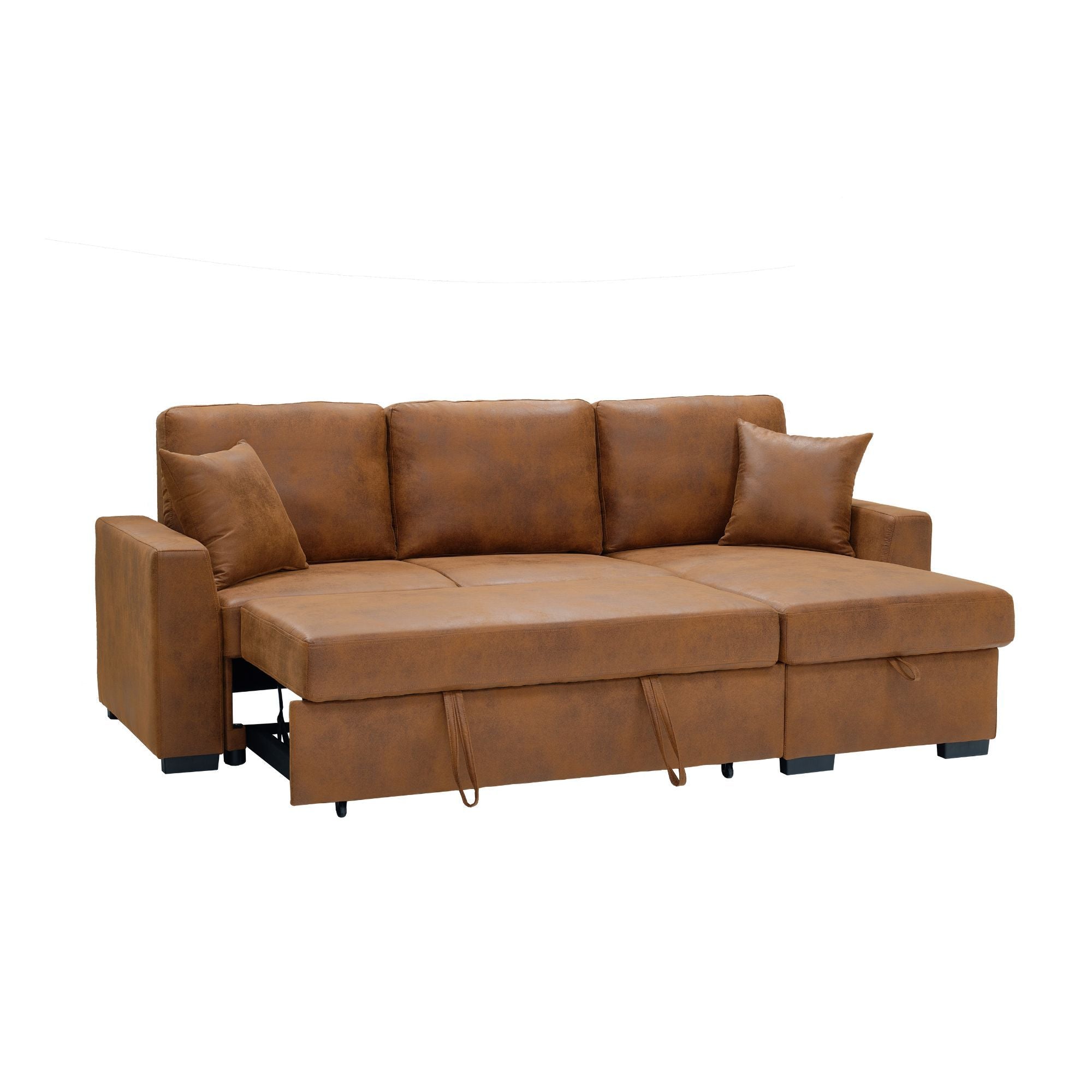 Upholstered Sectional With Pull-Out Bed And Chaise Storage