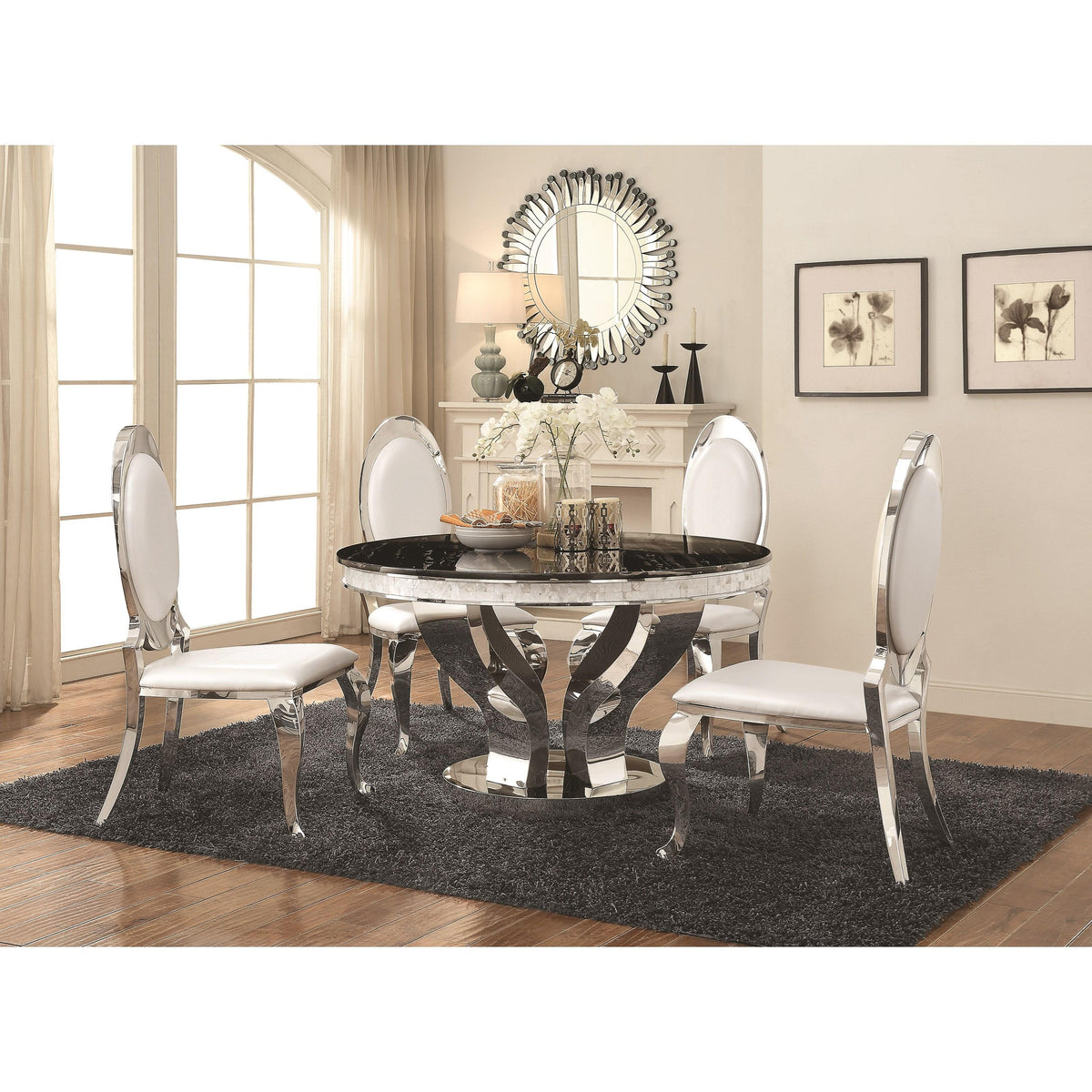 Round Anchorage Dining Table with Glass Top and Pedestal Base 107891