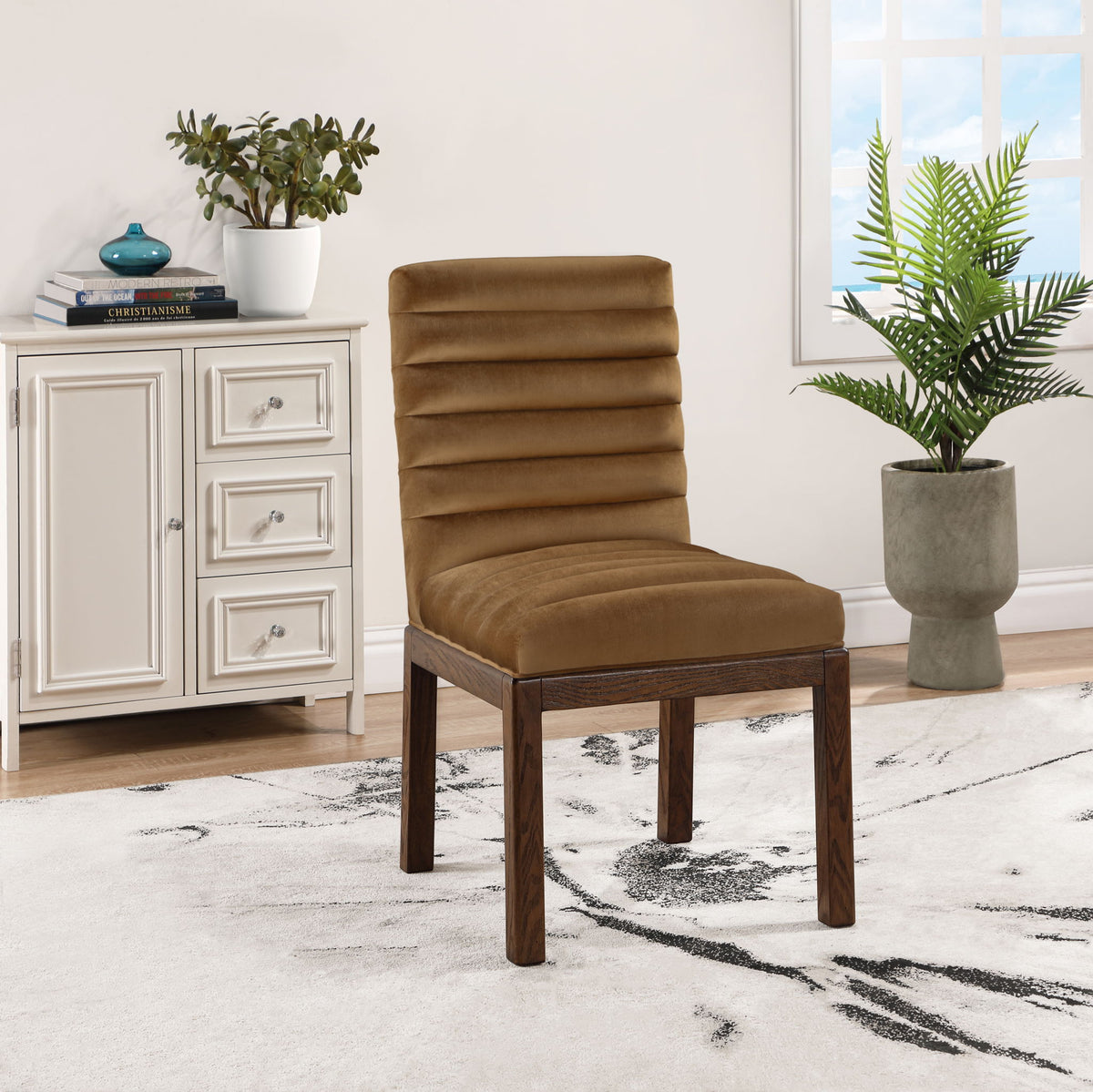Evelyn - Dining Chair With Brown Legs - Saddle