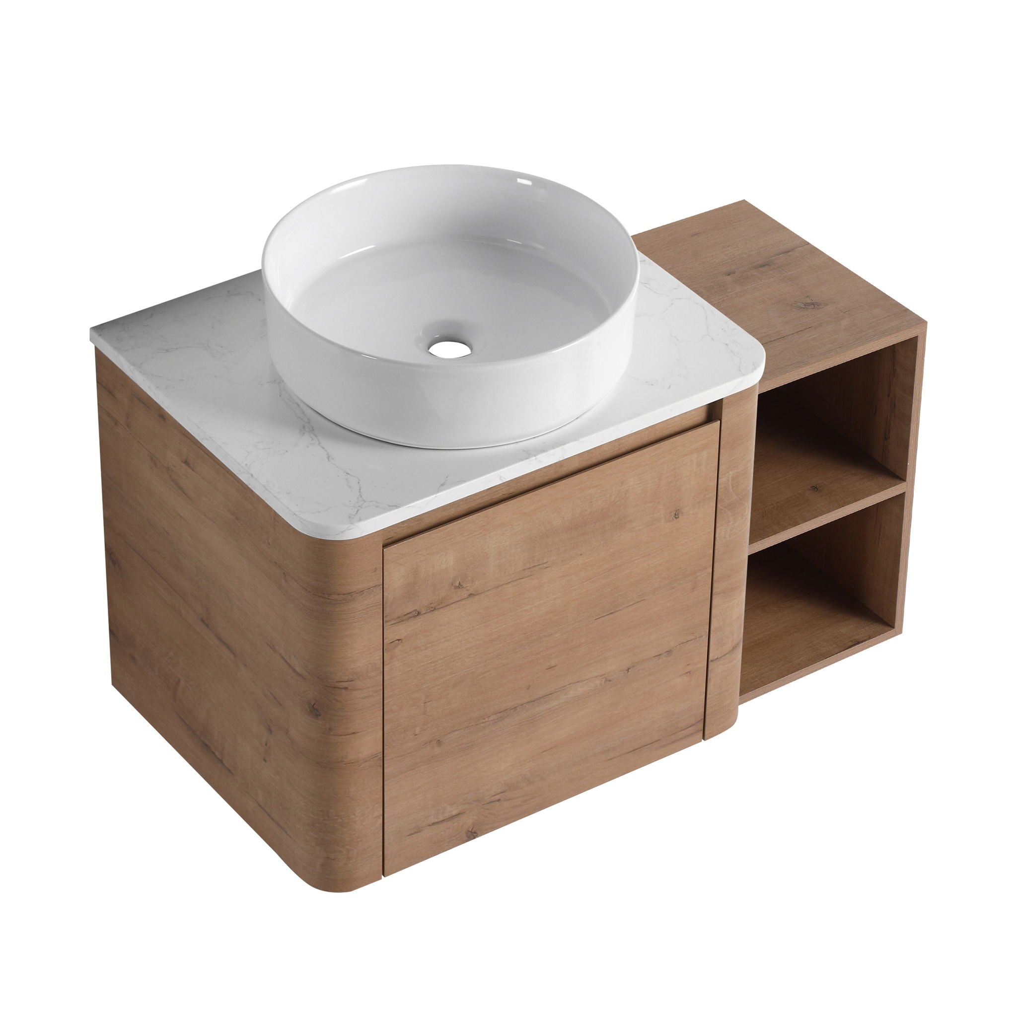 Wall Mounted Bathroom Vanity With Art Sink, 1 Storage Shelf, 2 Soft Close Doors