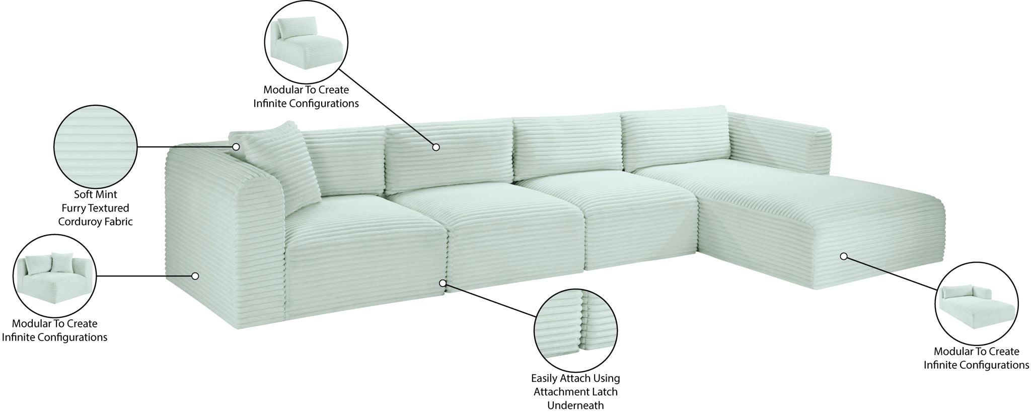Shaggy - 4 Piece Modular Sectional