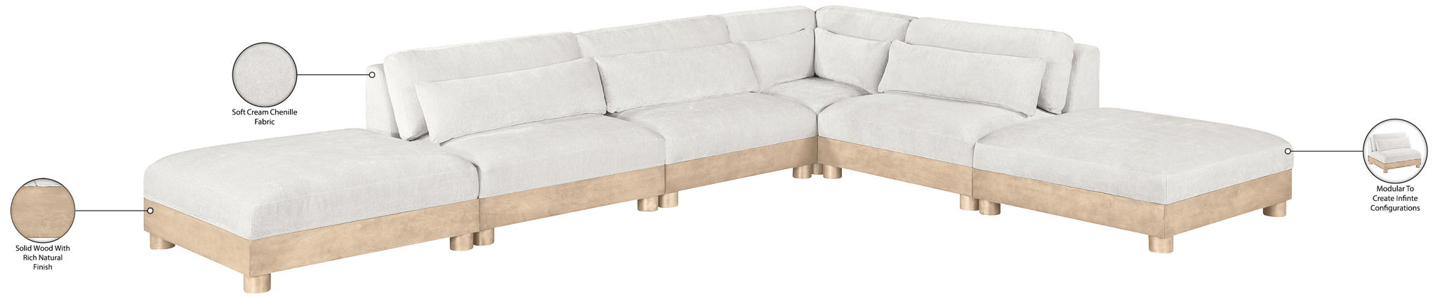 Turin - Chenille Fabric Upholstered Modular Sectional - White